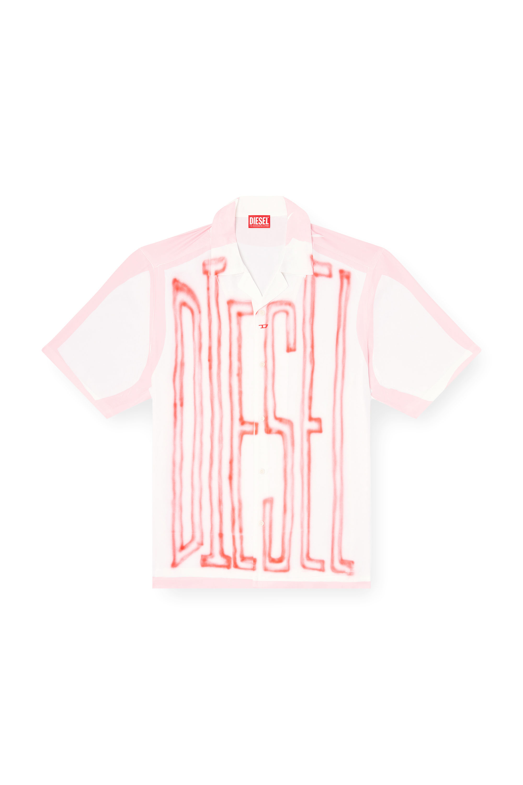 Diesel - C-PAROSHORT-GRAFFITI-FRA, Unisex's Satin bowling shirt with graffiti logo in Pink/White - 2