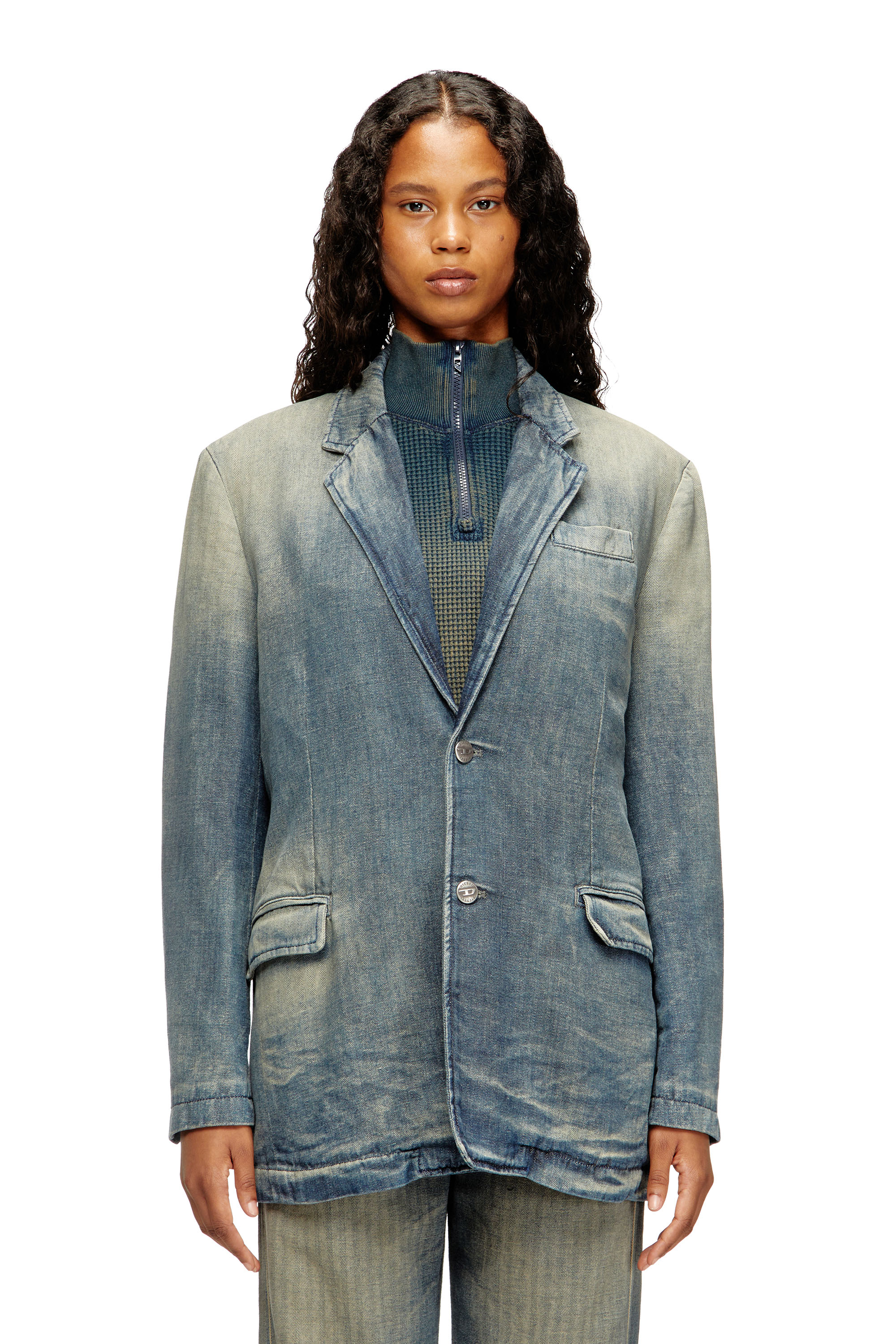 Diesel - D-REGER-D, Unisex's Blazer in dirt-effect herringbone denim in Grey/Blue - 1
