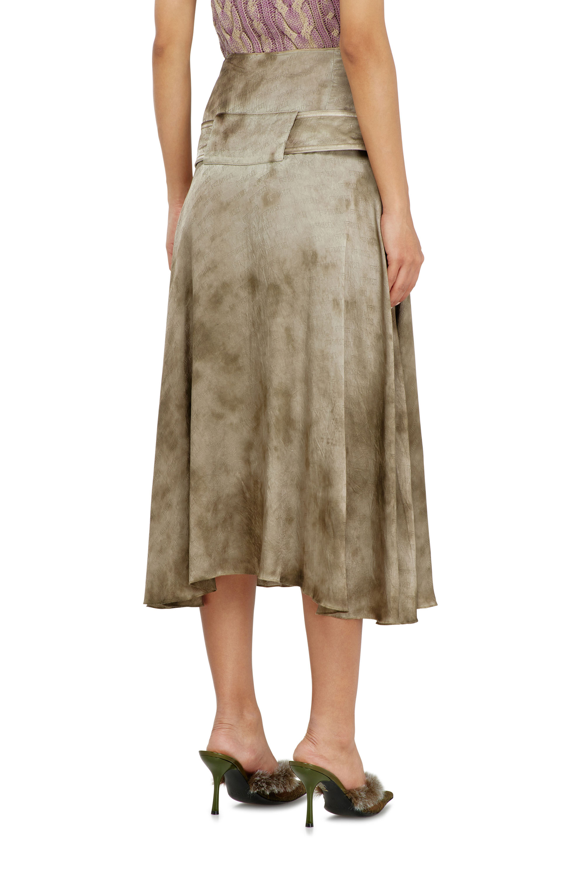 Diesel - O-DYLE, Woman's Belted midi skirt in logo-jacquard satin in Light Brown - 3