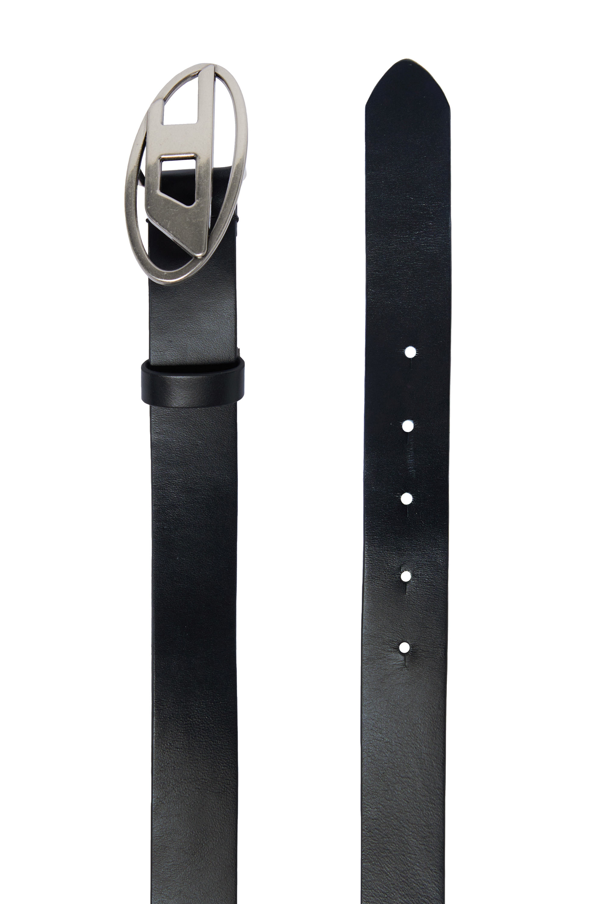 Diesel - B1DR, Unisex Leather belt with Oval D buckle in Black - Image 2