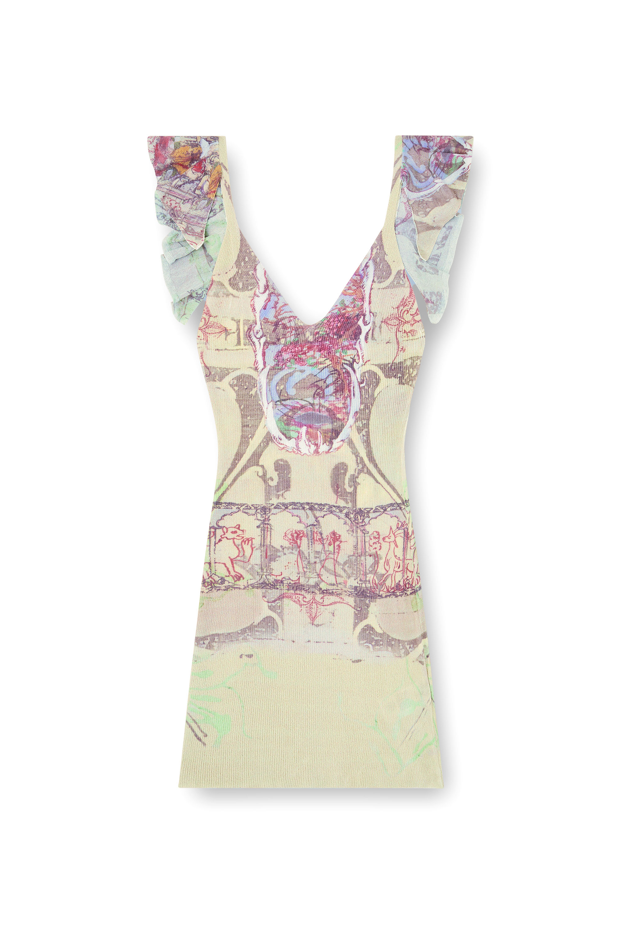 Diesel - M-FIORENZA, Woman's Ribbed dress with mixed medieval print in Beige - 2