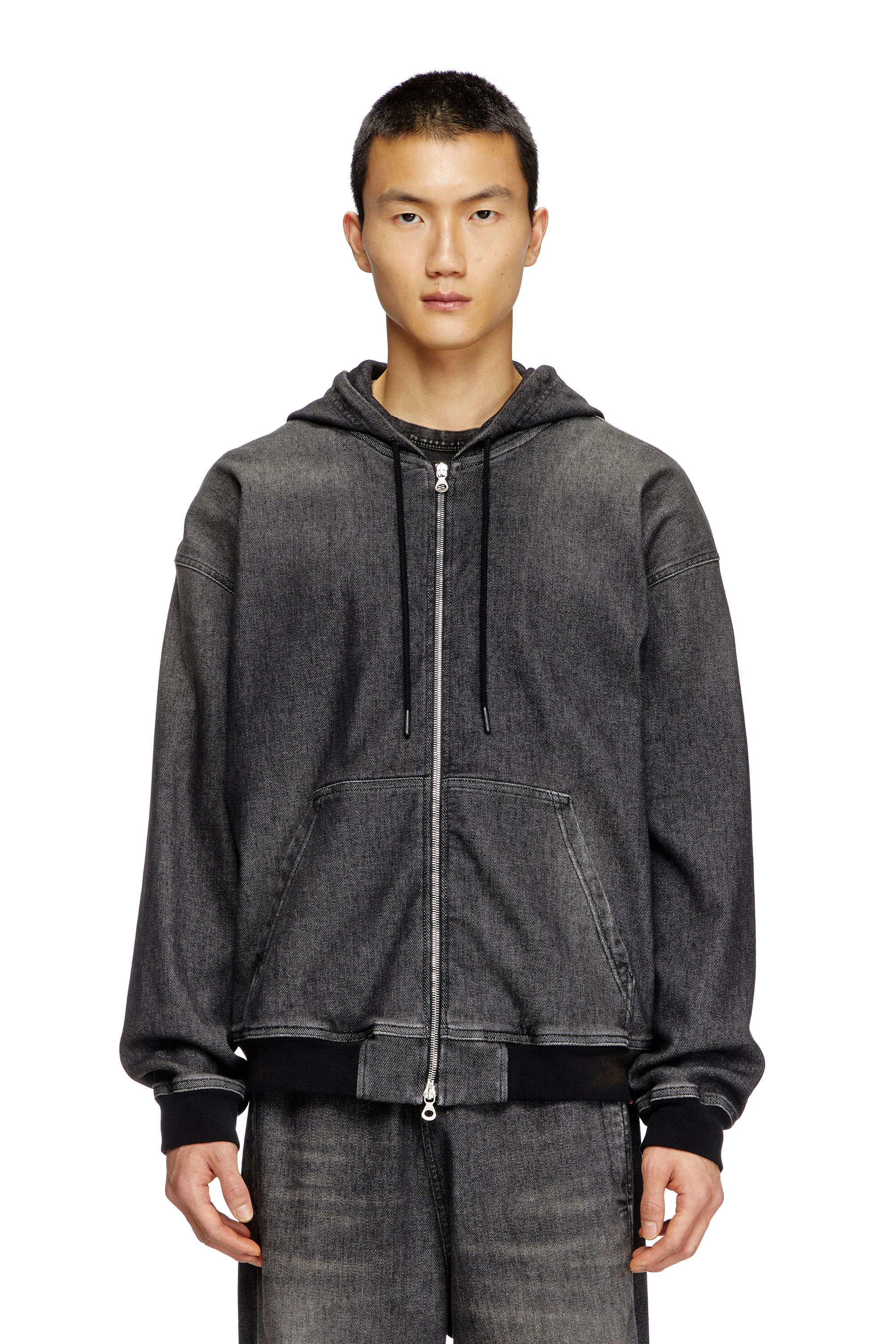 Diesel - D-GIRI-S TRACK, Unisex's Zipped hoodie in dirt-effect Track Denim in Black - 2