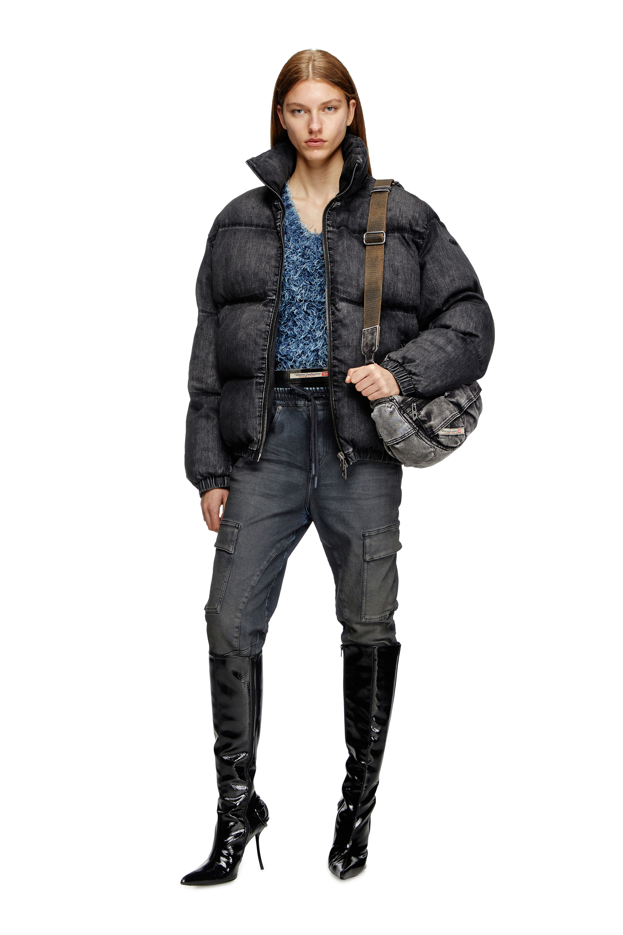 Diesel - W-MONS-A, Unisex's Faded denim puffer jacket in Black - 6