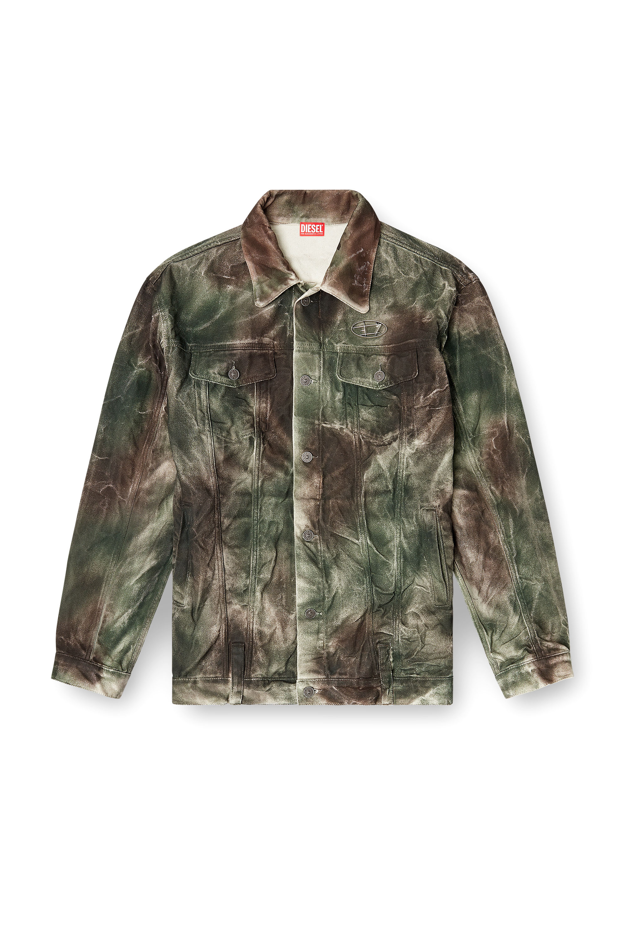 Diesel - J-THUG-JKT, Unisex's Trucker jacket in crinkled camo canvas in Brown/Green - 2