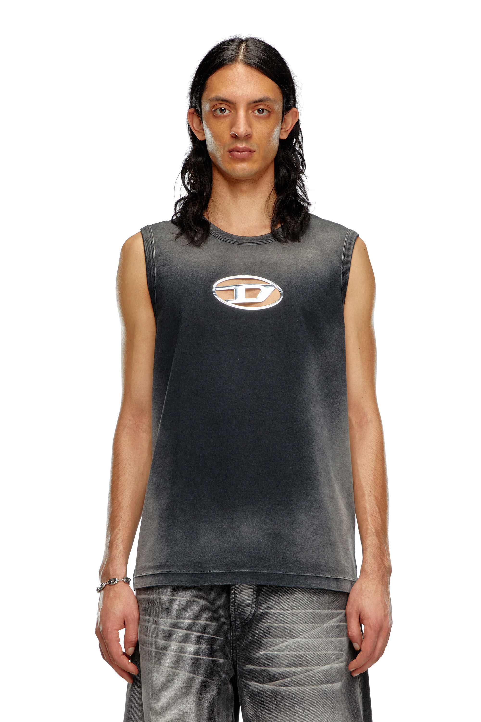 Diesel - T-BRICO, Man Faded tank top with puffy Oval D in Black - Image 5