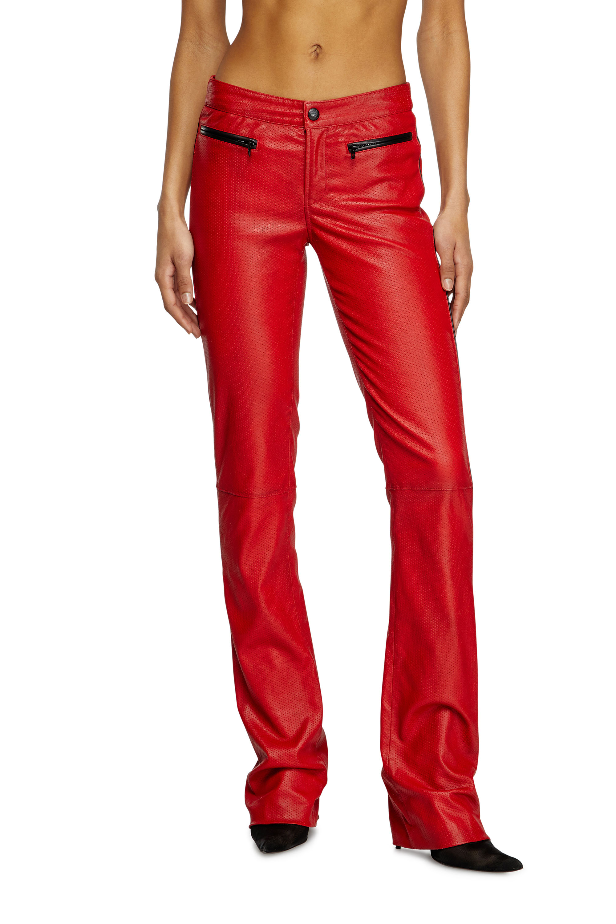 Diesel - L-INSEY, Woman's Biker pants in perforated stretch leather in Red - 1