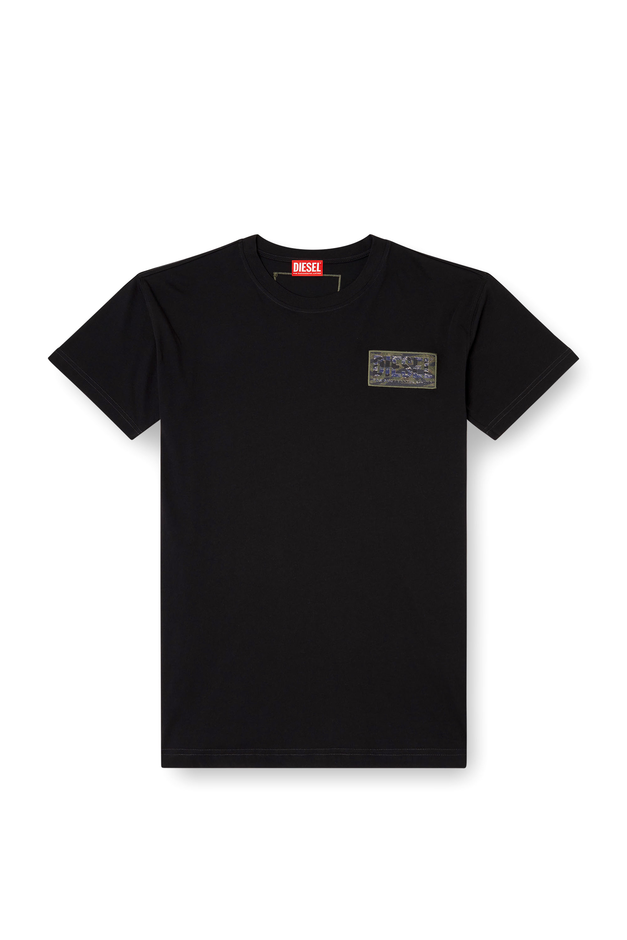 Diesel - T-NORM-T3, Man's T-shirt with camo logo patch in Black - 2