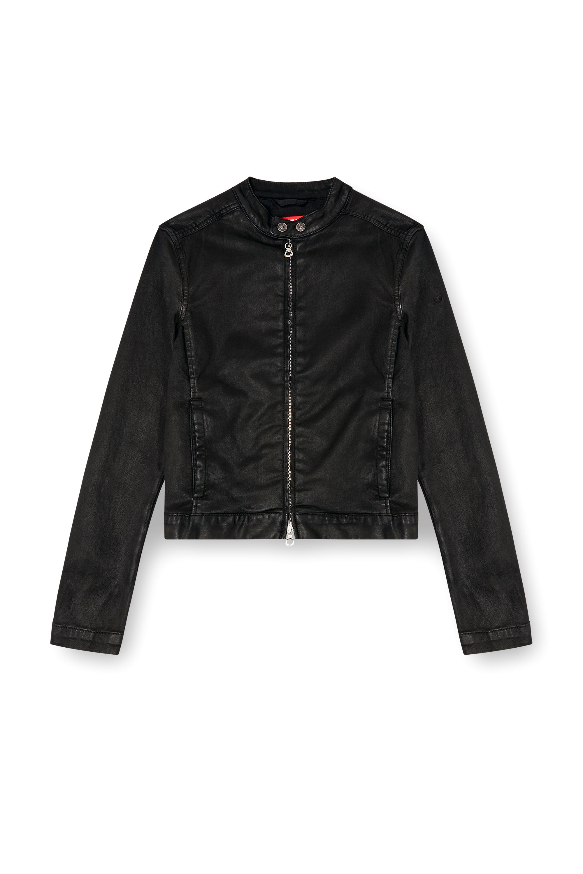 Diesel - DE-MORNIN JOGG, Woman's Moto jacket in coated denim in Black - 5