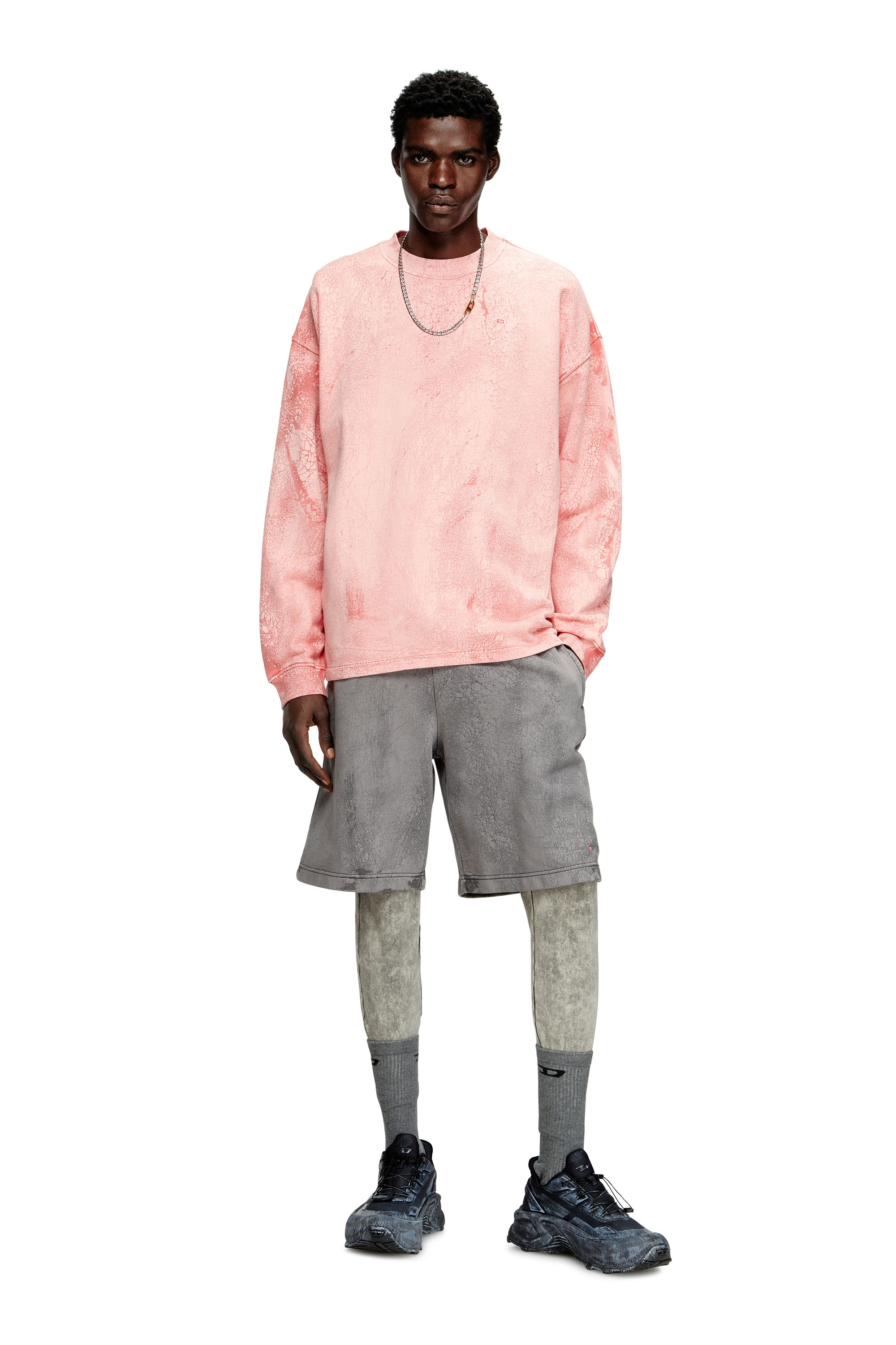 Diesel - S-BAXT-T1, Man's Cracked-effect sweatshirt with micro logo in Pink - 2