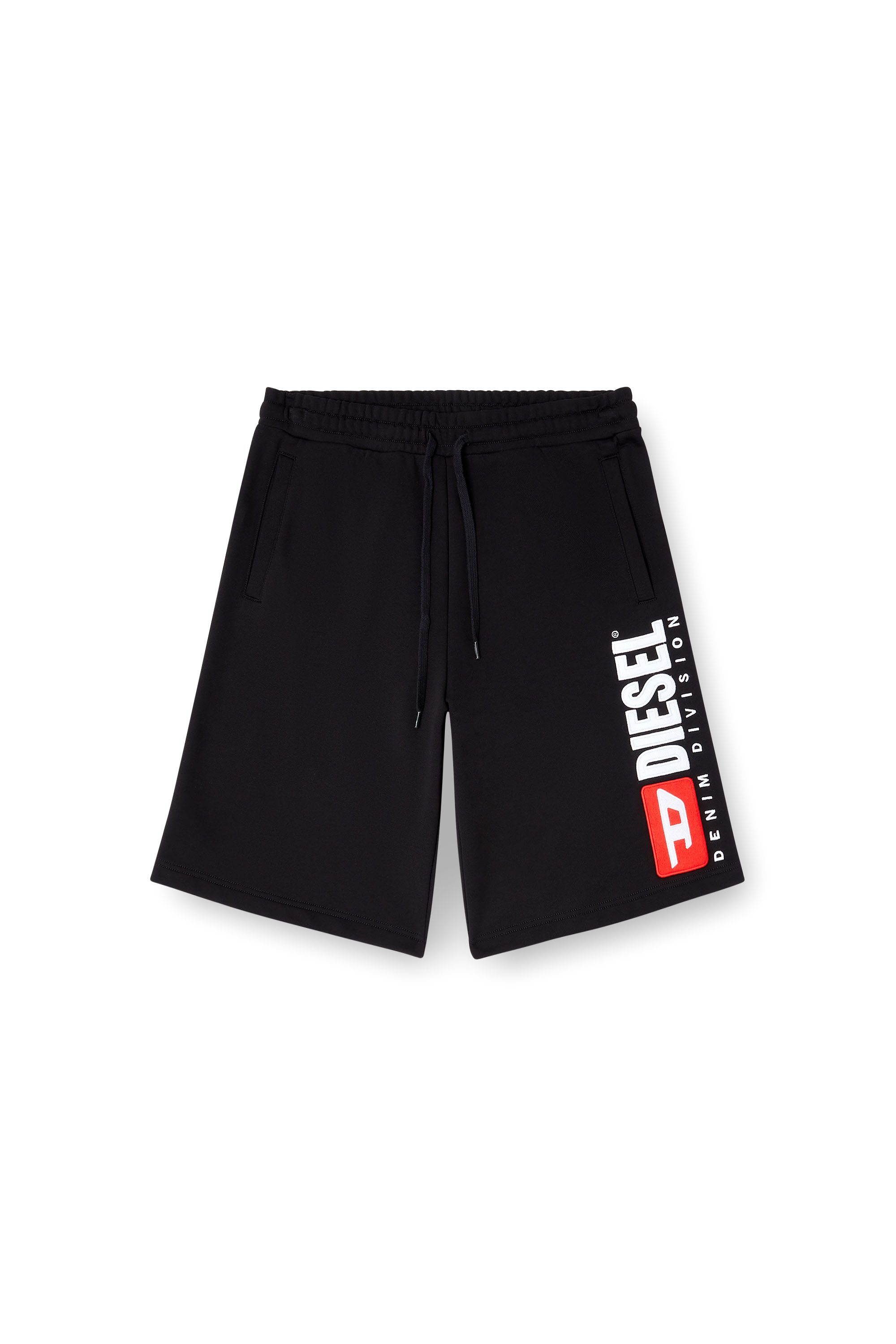 P-CROW-DIV, Black Diesel - P-CROW-DIV, Man's Fleece shorts with maxi logo patch in Black - 2