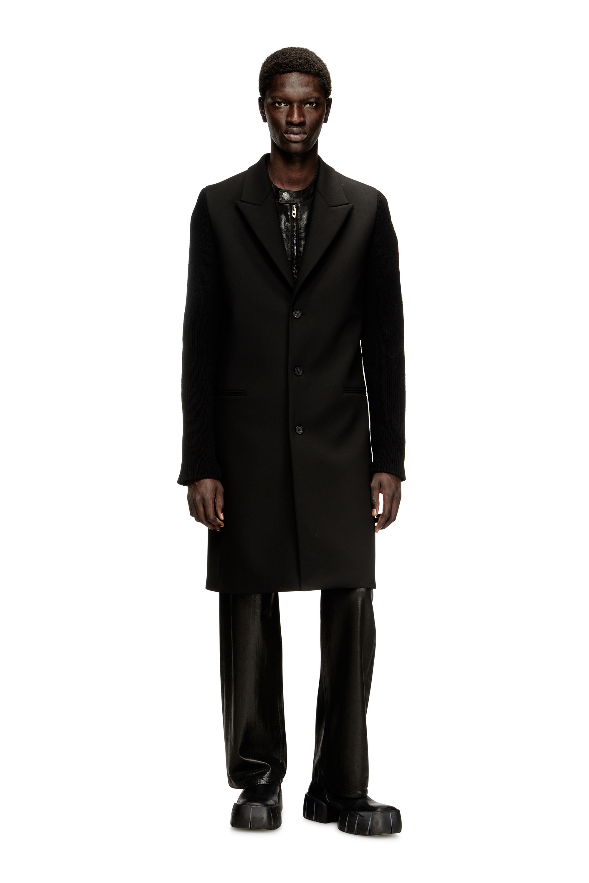 Diesel - W-YARD, Man's Coat in tailoring fabric and ribbed knit in Black - 1