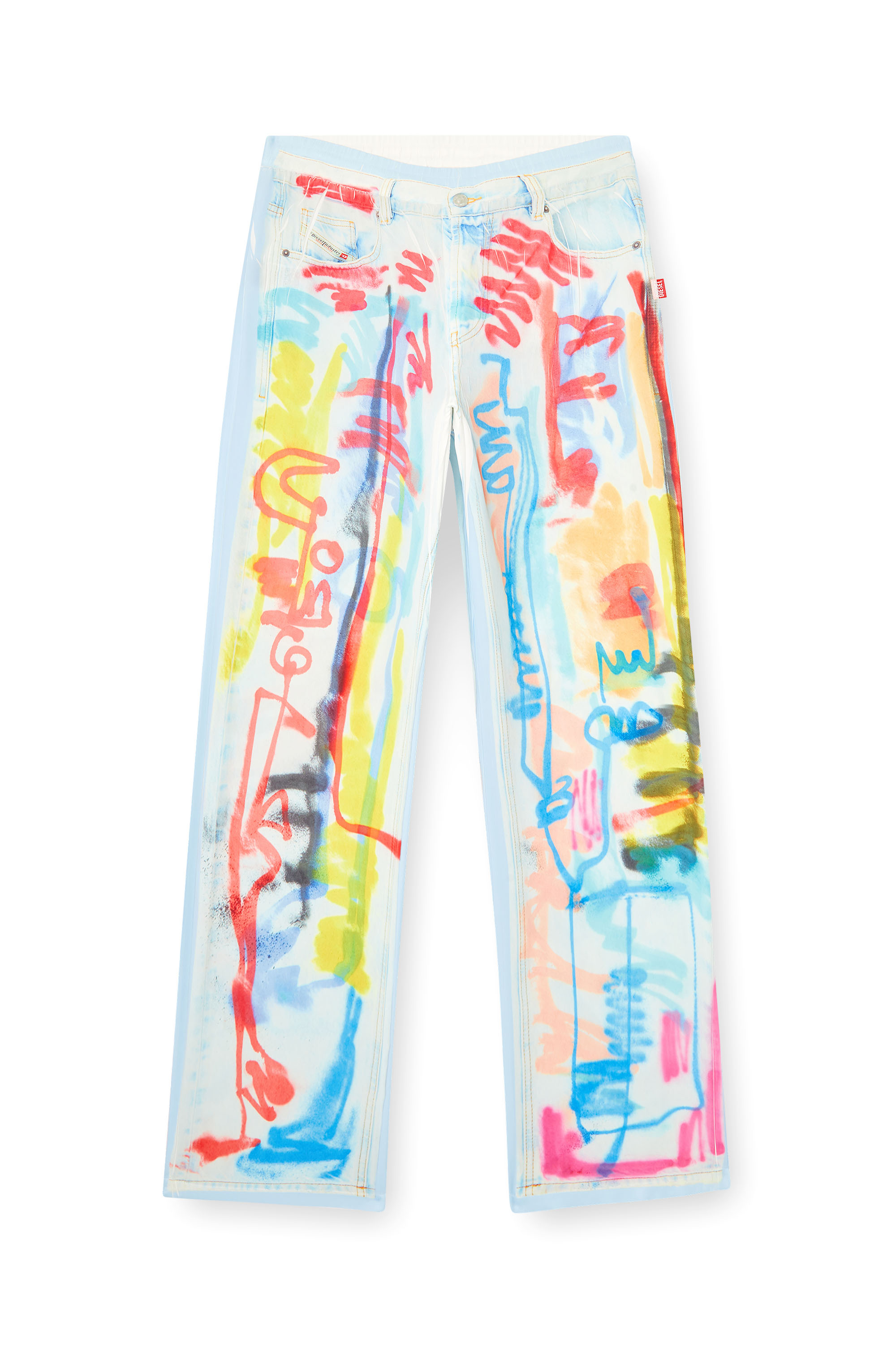 Diesel - P-AFTER-GRAFFITI-AFR, Unisex's Relaxed pant with graffiti print in Blue/White - 2