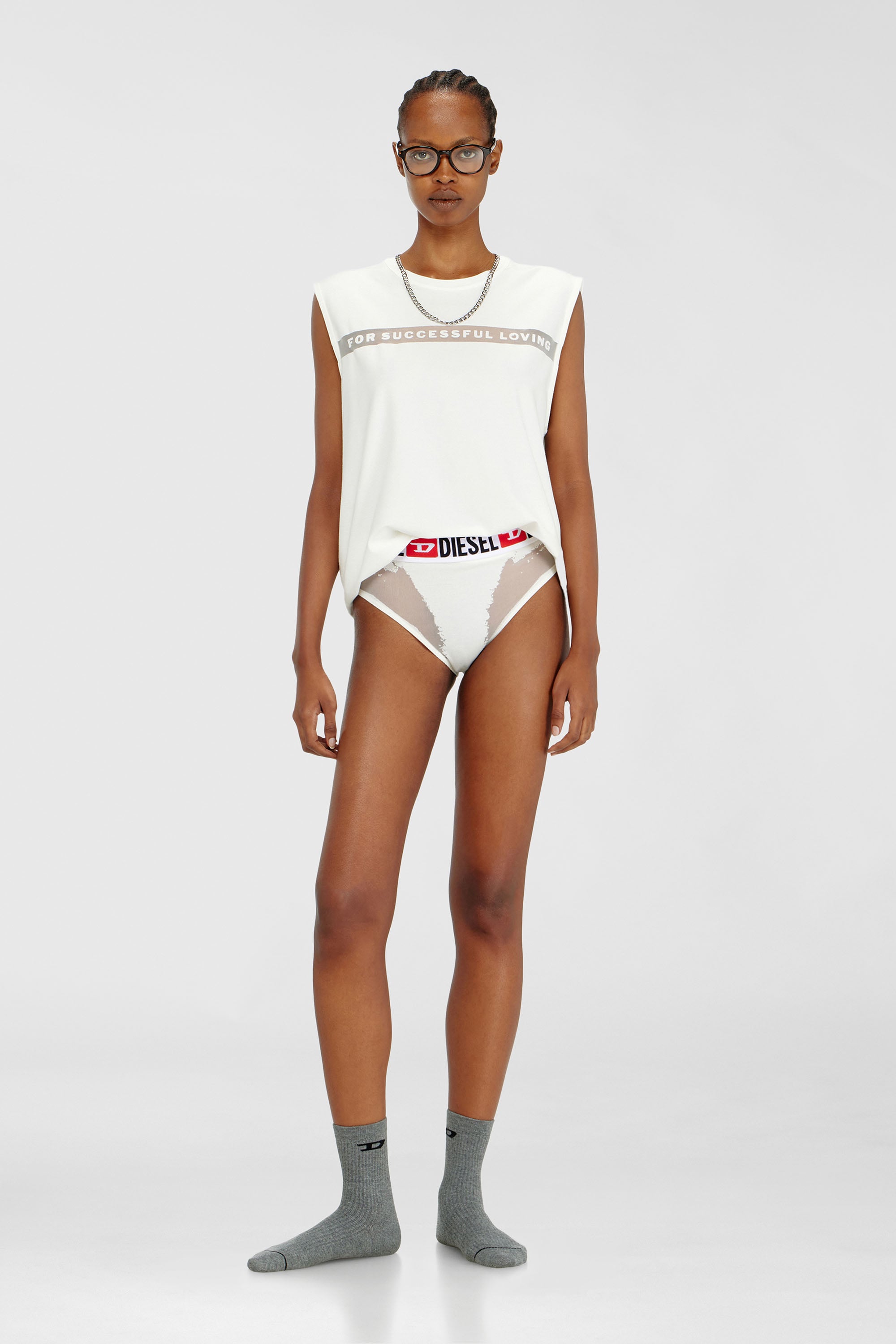 Diesel - PR-SAM-D-CORE, Woman's Briefs with sheer devor&eacute; effect in White - 1