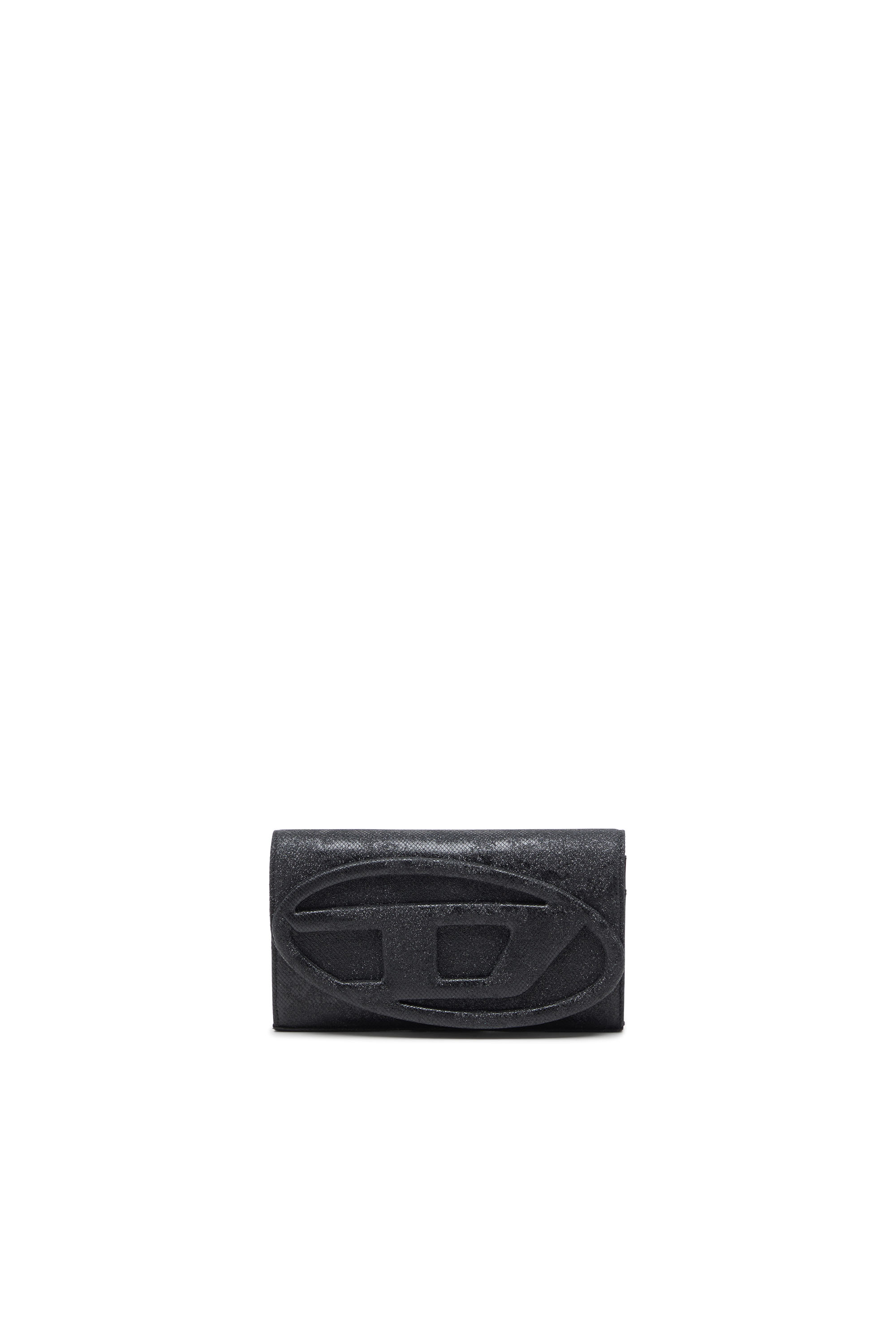 Diesel - 1DR WALLET STRAP, Woman's Wallet purse in glitter-camo Lurex in Black - 1