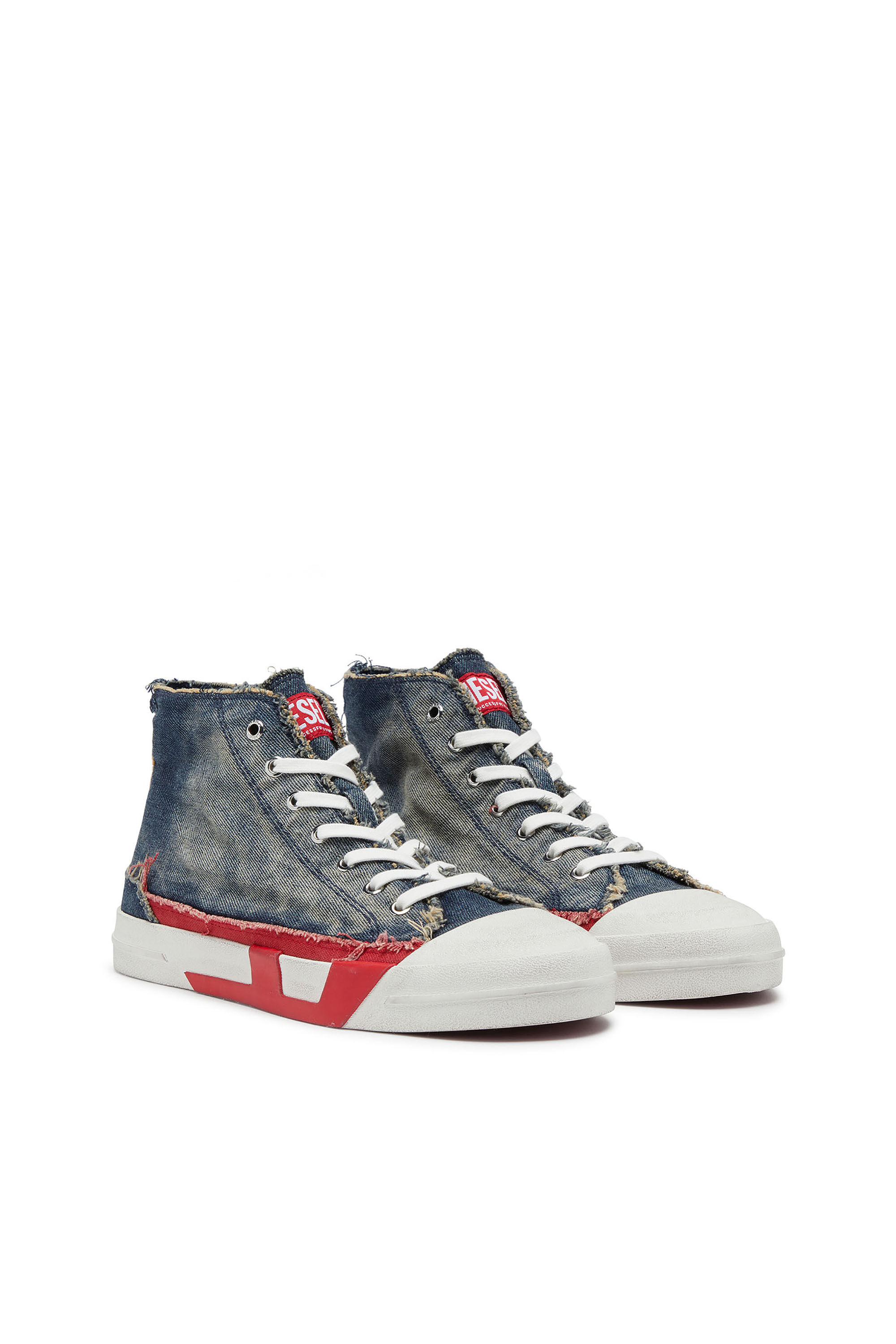 Diesel - S-D-VERSE MID II, Man's D-Verse-High-top sneakers in denim with D logo in Blue/Red - 3