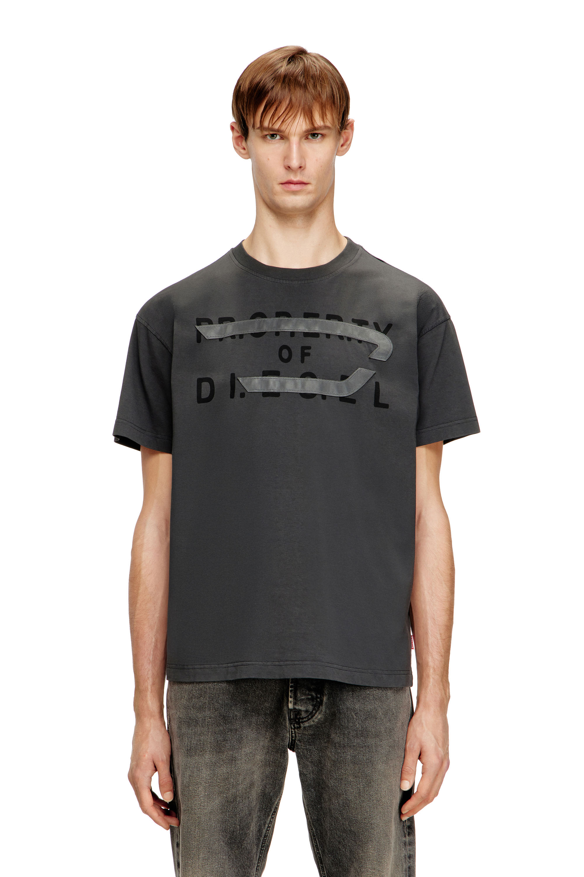 Diesel - T-NORM-V11, Man's Regular T-shirt with D appliqu&eacute; in Grey - 1