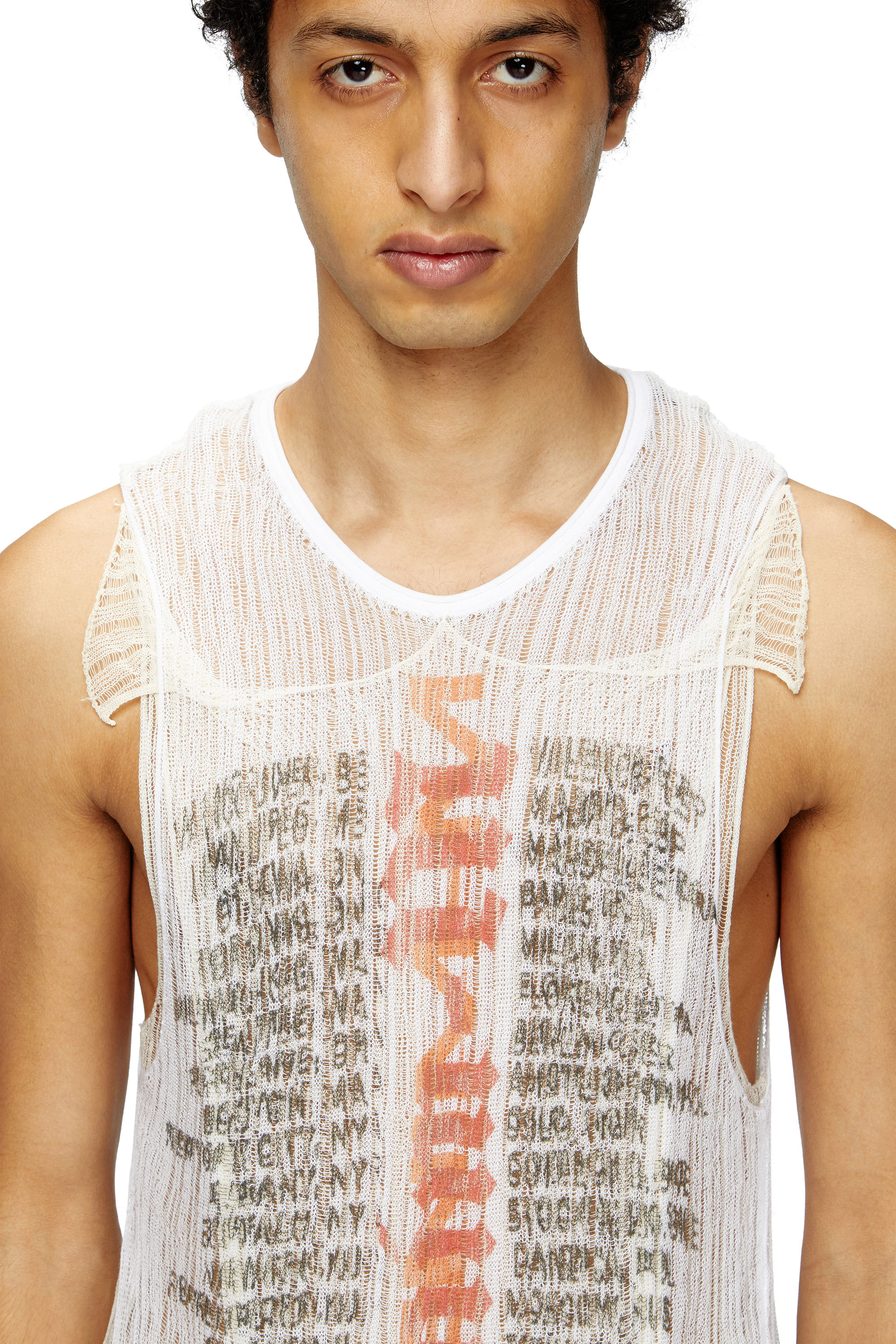 Diesel - K-ABANTE-B, Man's Knitted tank top with distressing in White - 5