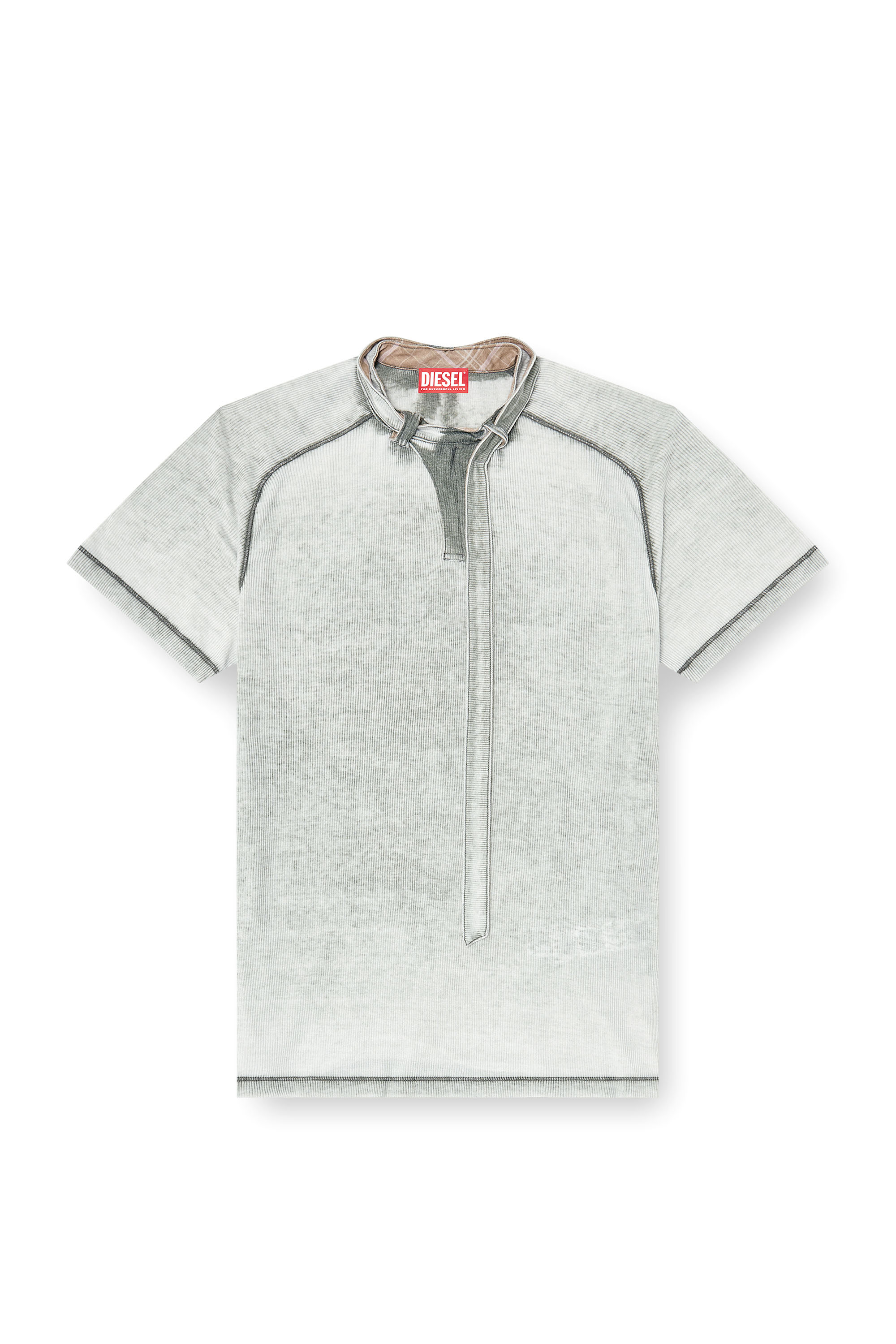 Diesel - T-GARY, Man's Rib-jersey top with biker neck strap in Grey - 3