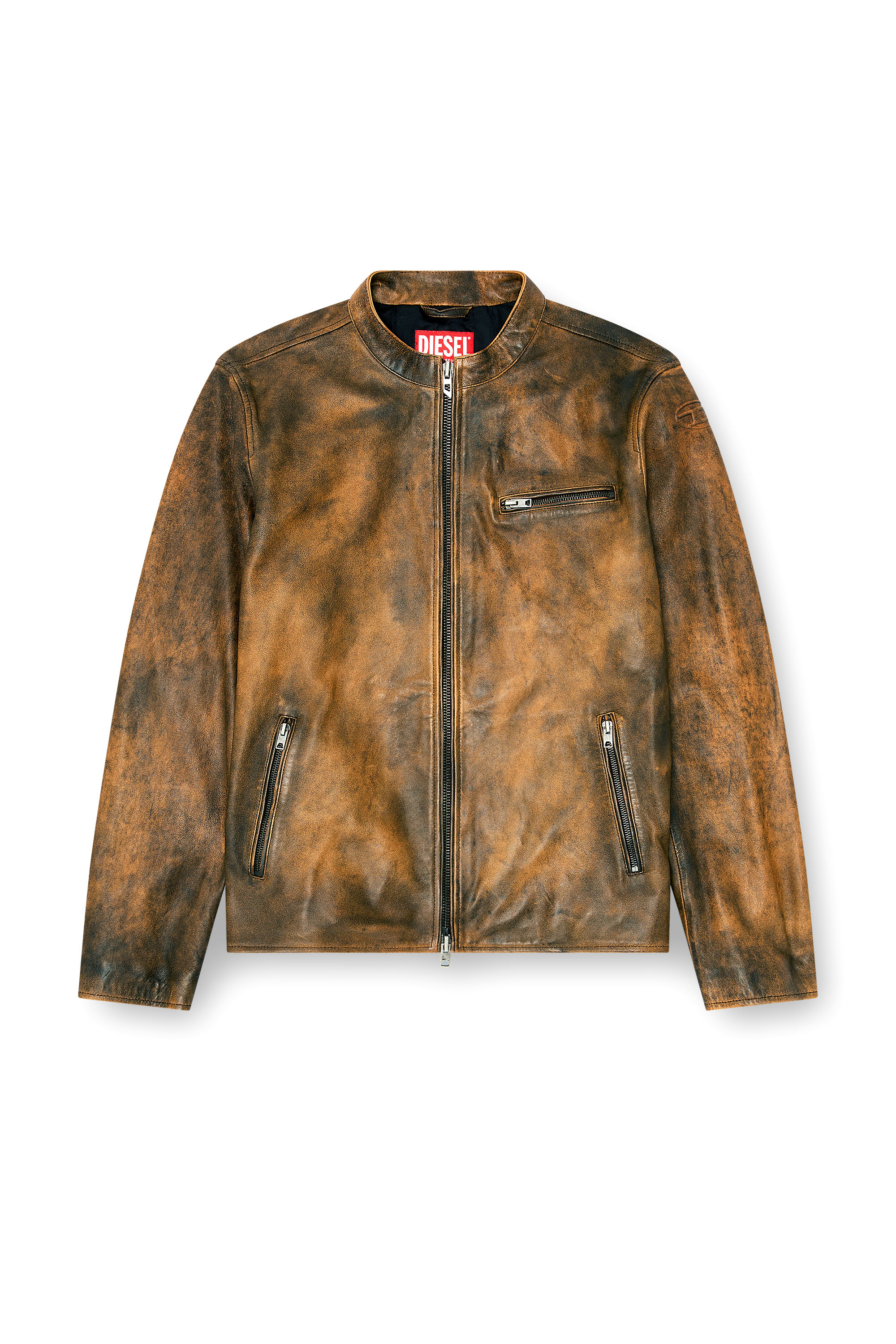 Diesel - L-ZAD-KNCZ, Man's Biker jacket in treated leather in Light Brown - 3