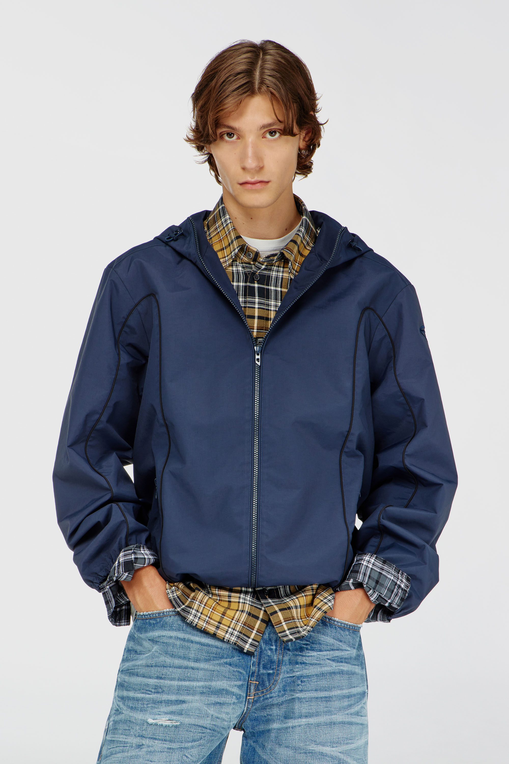 Diesel - J-HIVES-WRD, Man's Windbreaker with contrast piping in Blue - 3
