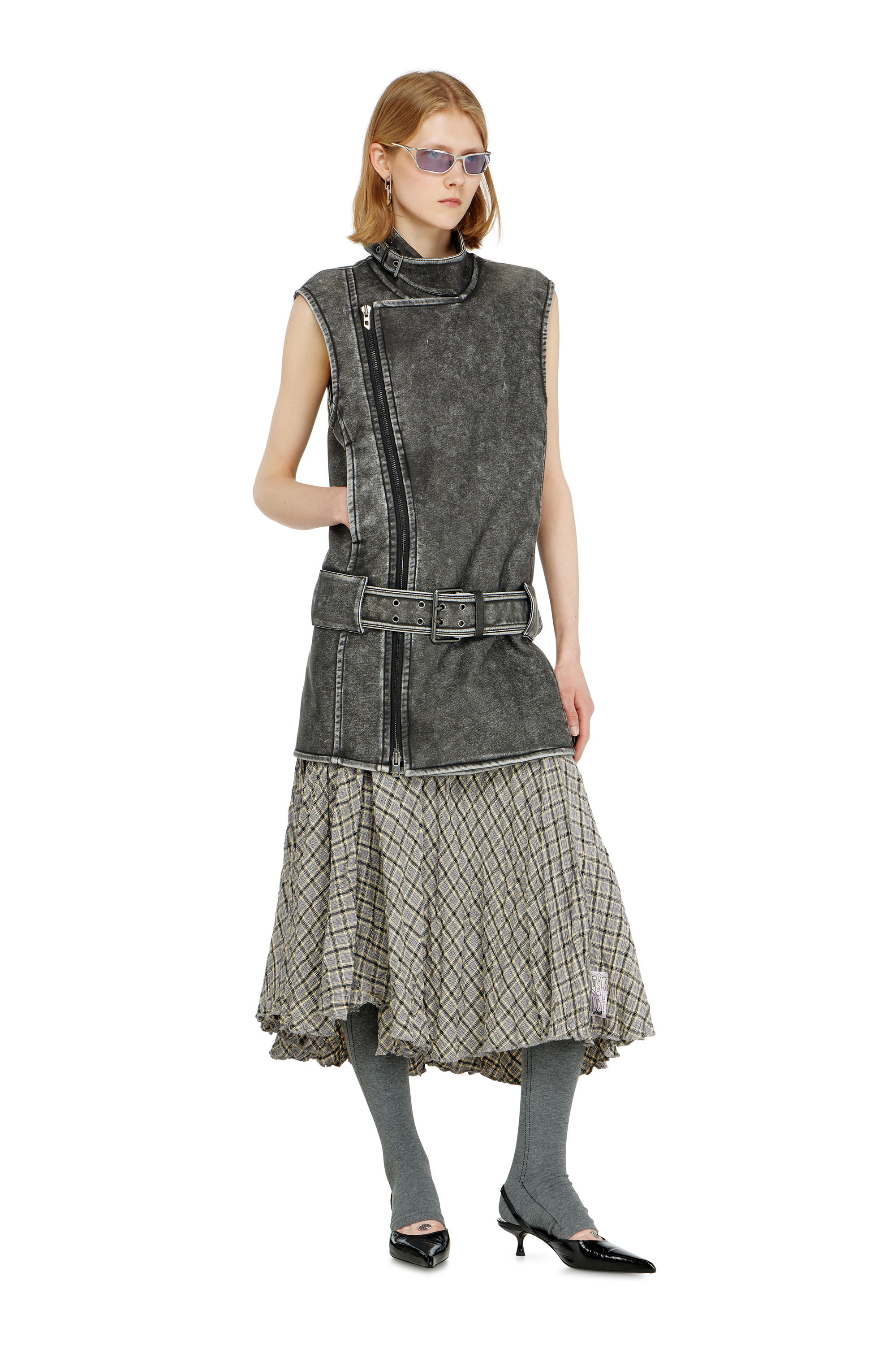 Diesel - D-IKE, Woman's Biker-style mini dress with belt in Grey - 2
