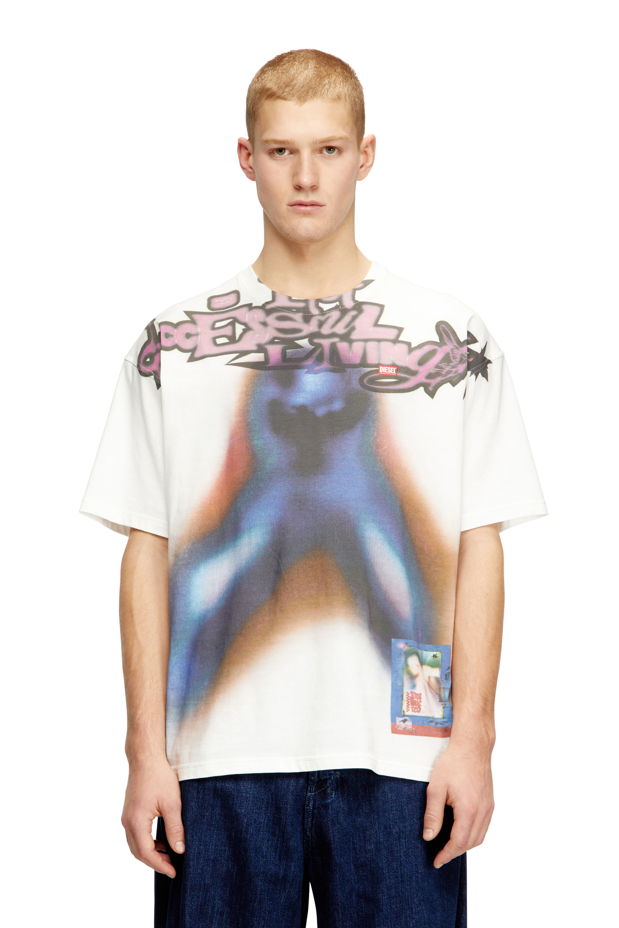 Diesel - T-BOXT-V13, Man's Relaxed cotton T-shirt with digital print in Blue/Orange - 3