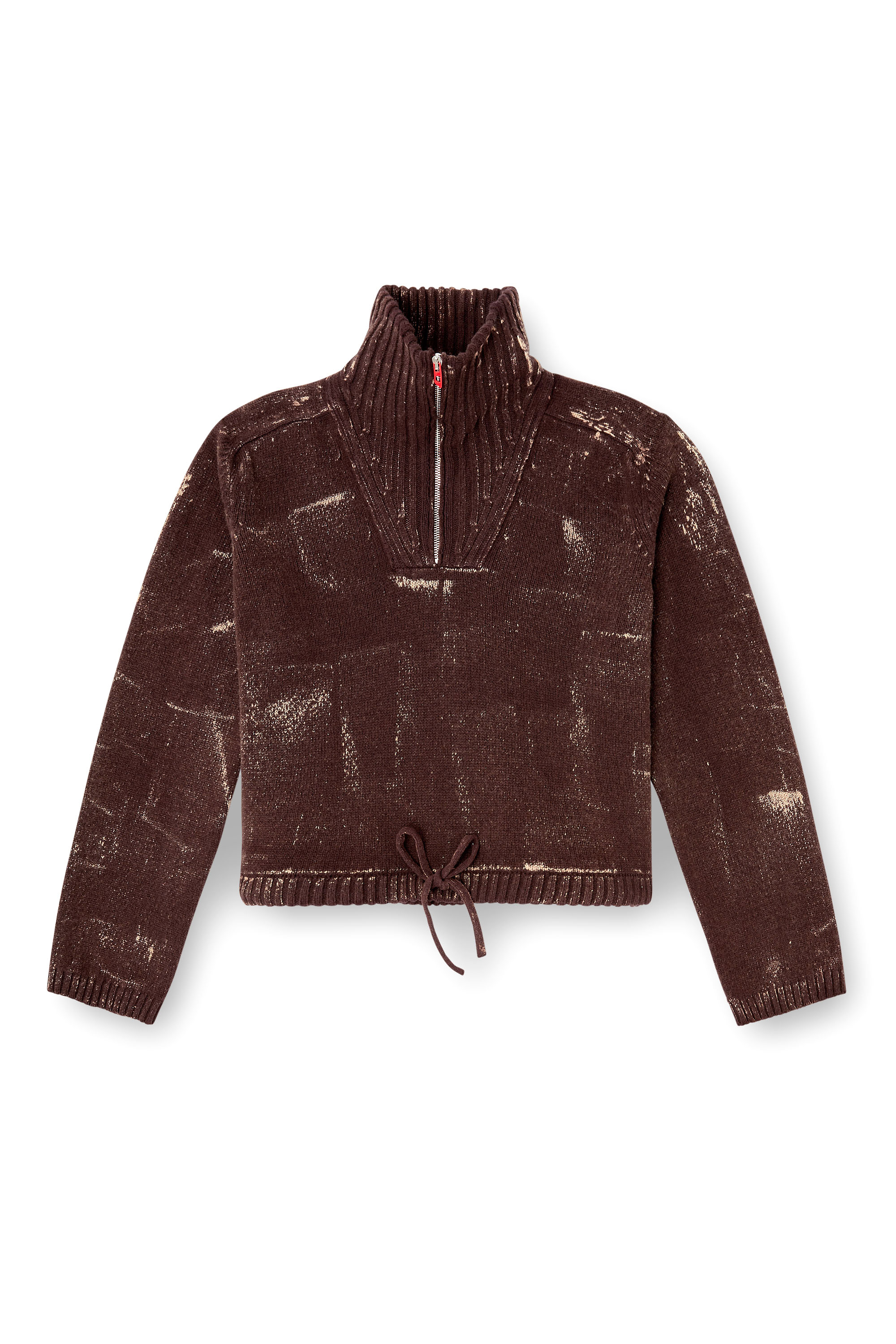 Diesel - M-MARCELLETTE, Woman's Half-zip jumper with distressed effect in Brown - 2