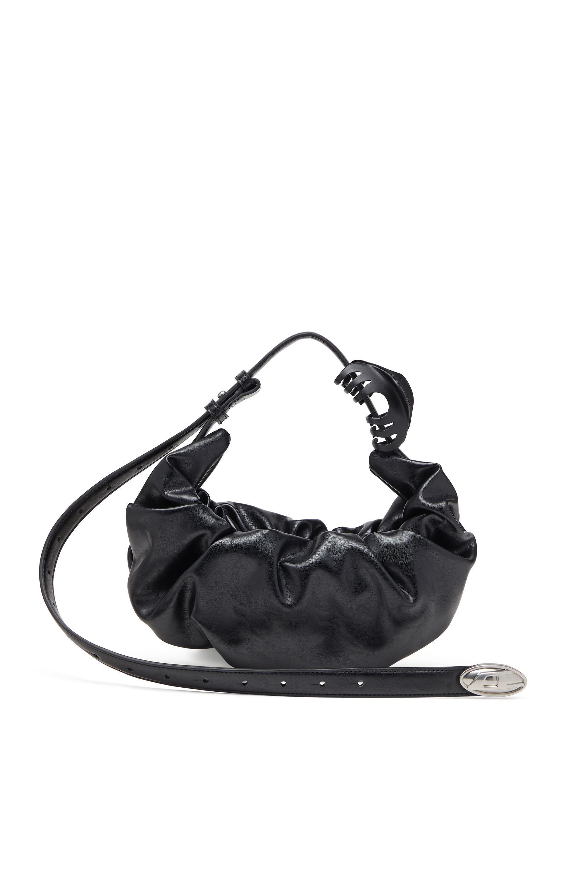Diesel - GRAB-D HOBO S, Woman's Grab-D S-Small scrunched hobo bag in shiny PU in Black - 1
