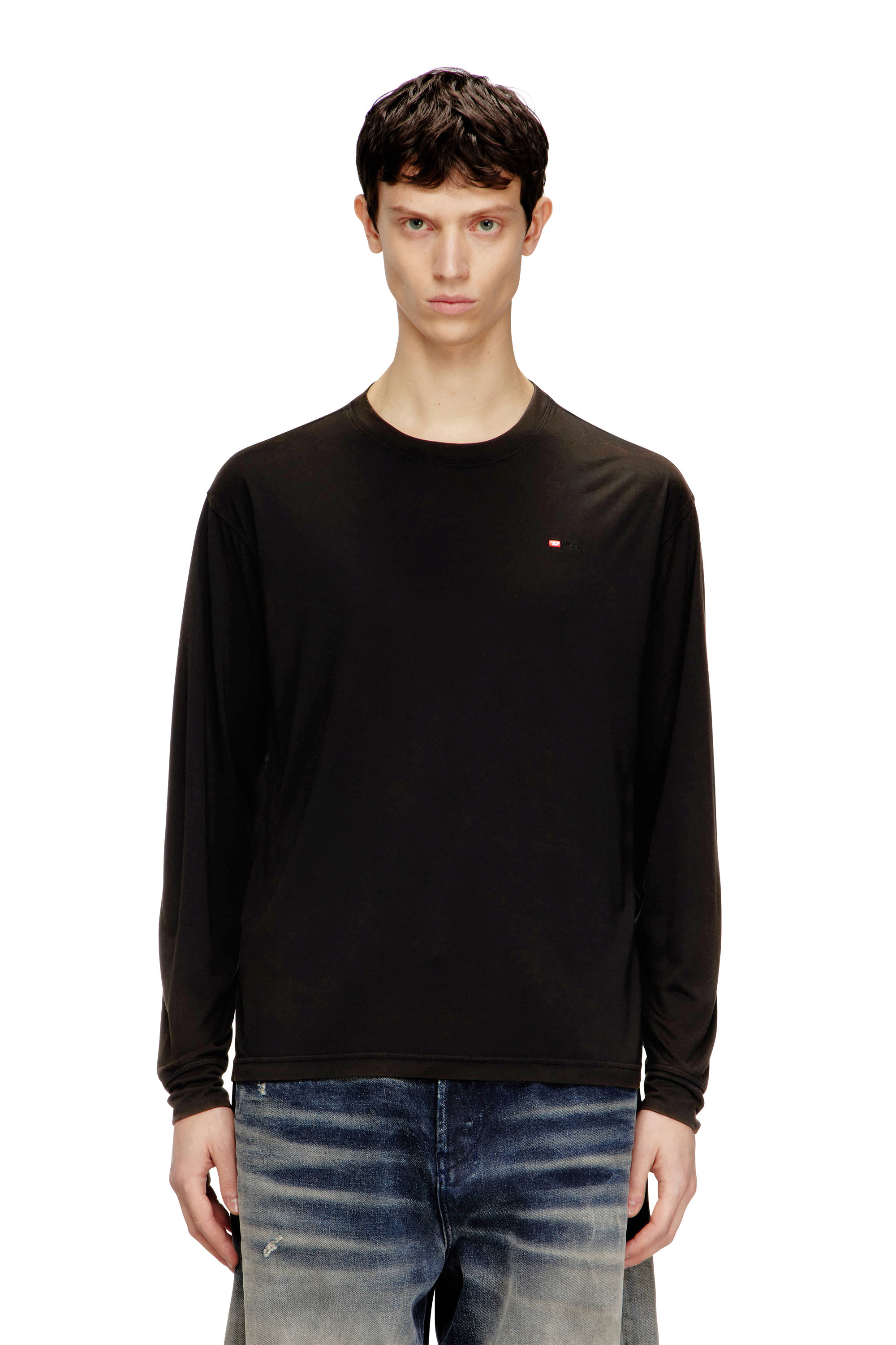 Diesel - T-NORMS-LS, Man's Fluid long sleeve T-shirt with micro embroidery in null - 1