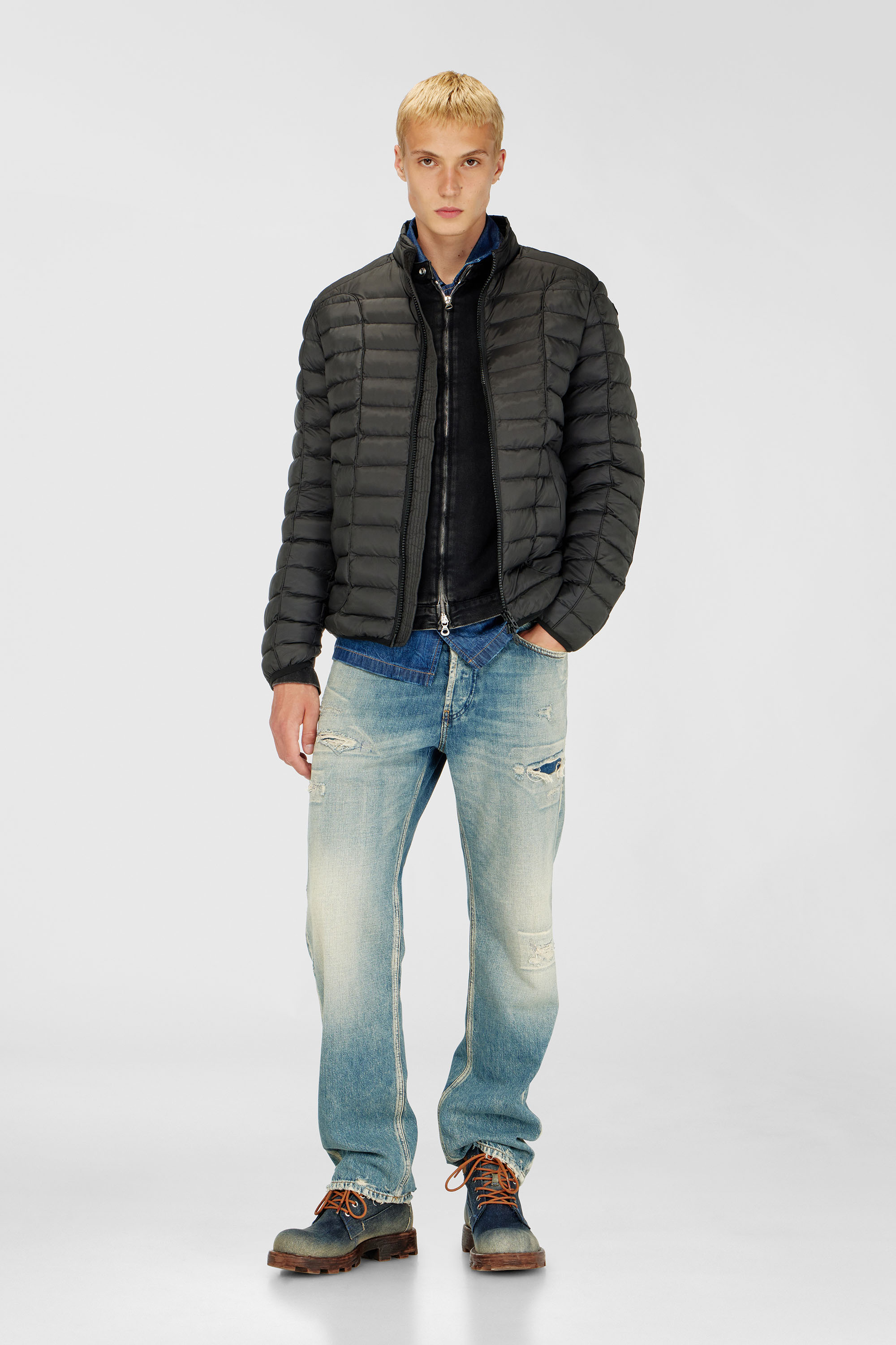 Diesel - W-PILOT, Man's Puffer jacket in light nylon in Black - 1