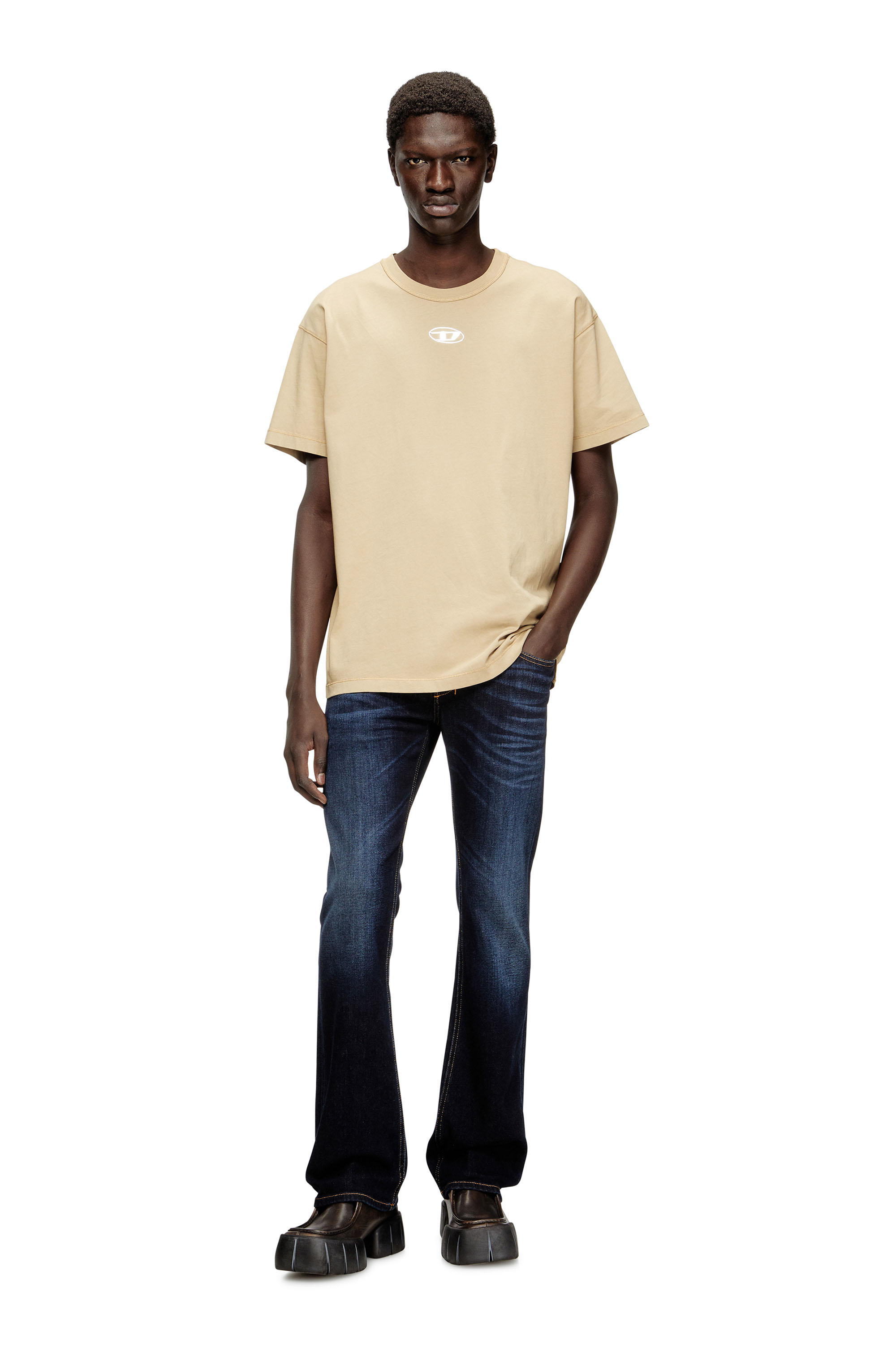 Diesel - T-NORM-IOD, Man's Light cotton T-shirt with metallic Oval D logo in Beige - 1