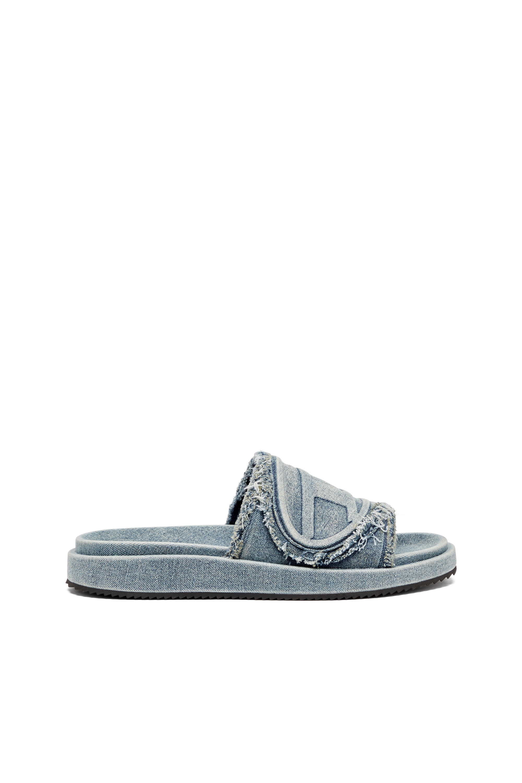 Diesel - SA-SLIDE D OVAL, Unisex's Distressed denim slides in Light Blue - 1