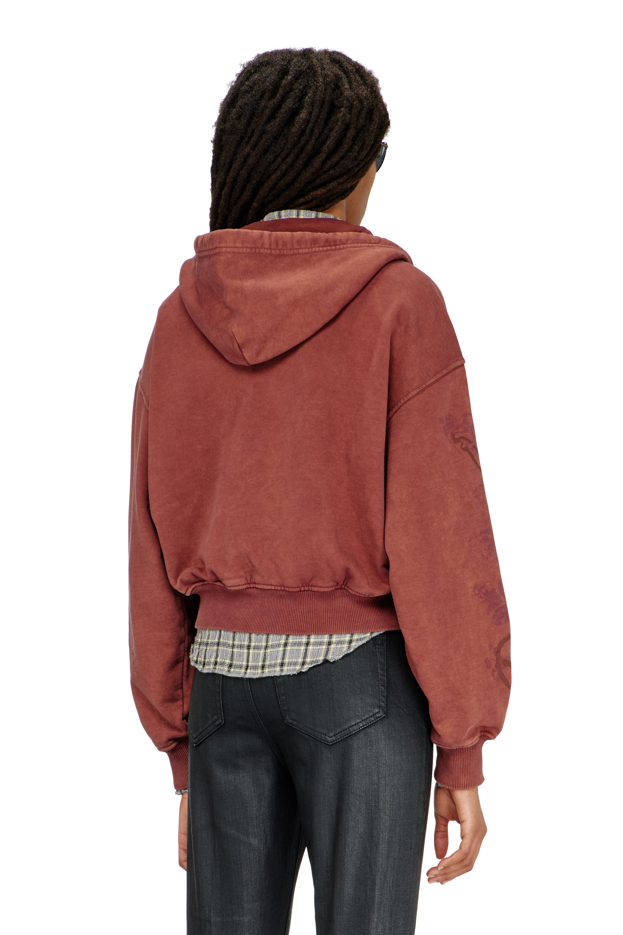 Diesel - F-ELYCY, Woman's Zip-up hoodie with puff-print floral logo in Brick - 4