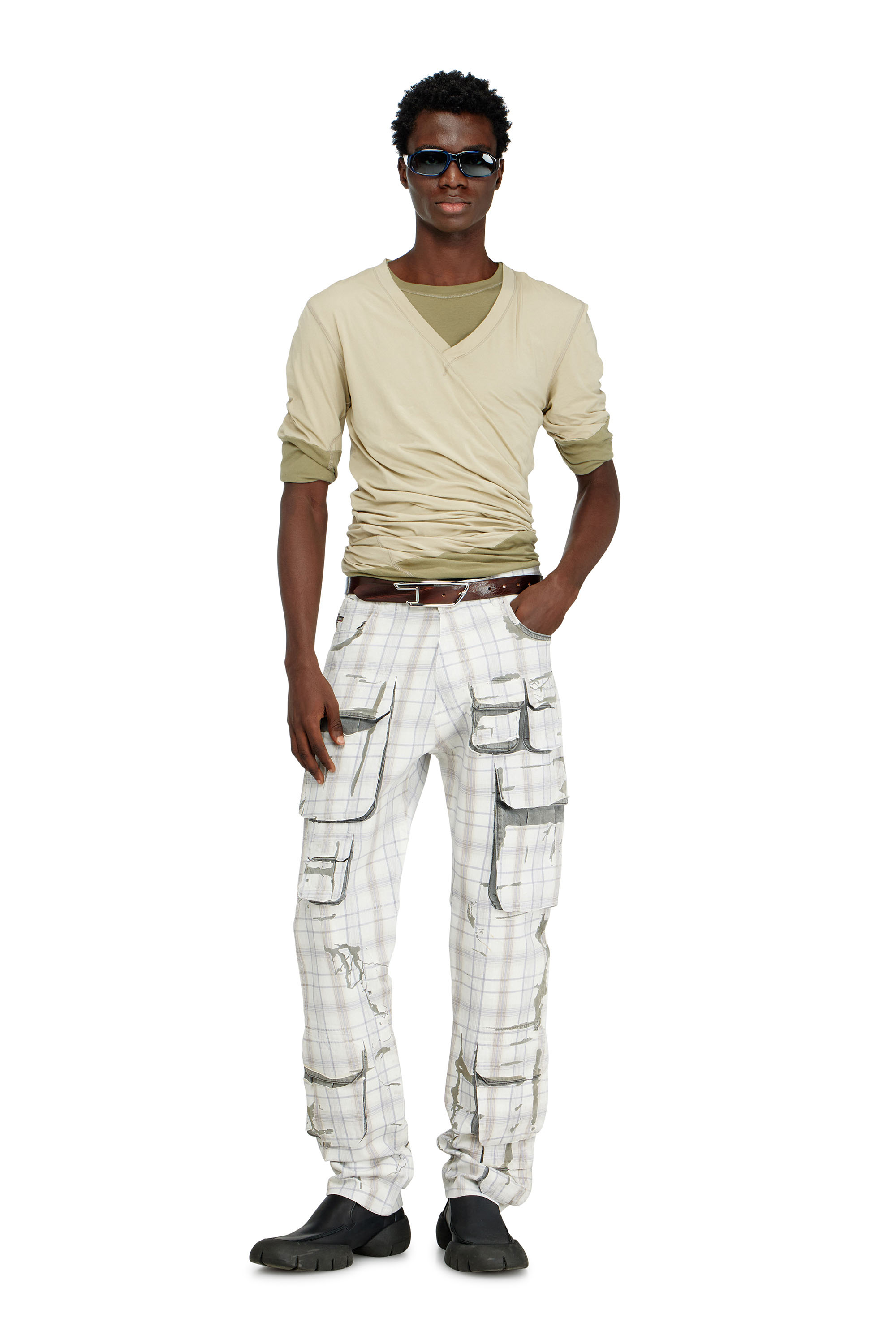 Diesel - T-MOODY-PLAIN, Man's Twisted double-layer top in Green - 1