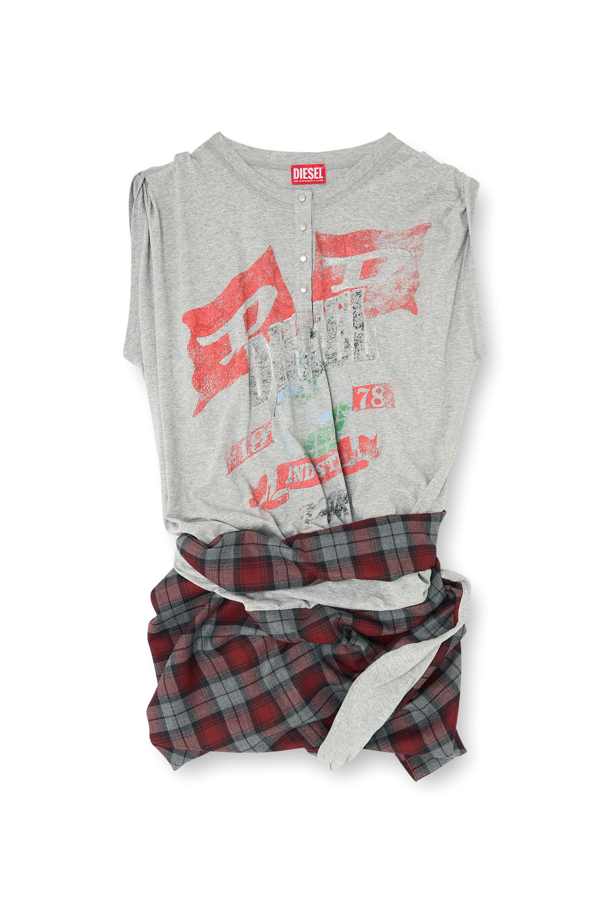 Diesel - J-VOXA-CHECK, Woman's Playsuit in jersey and check wool in Grey - 2