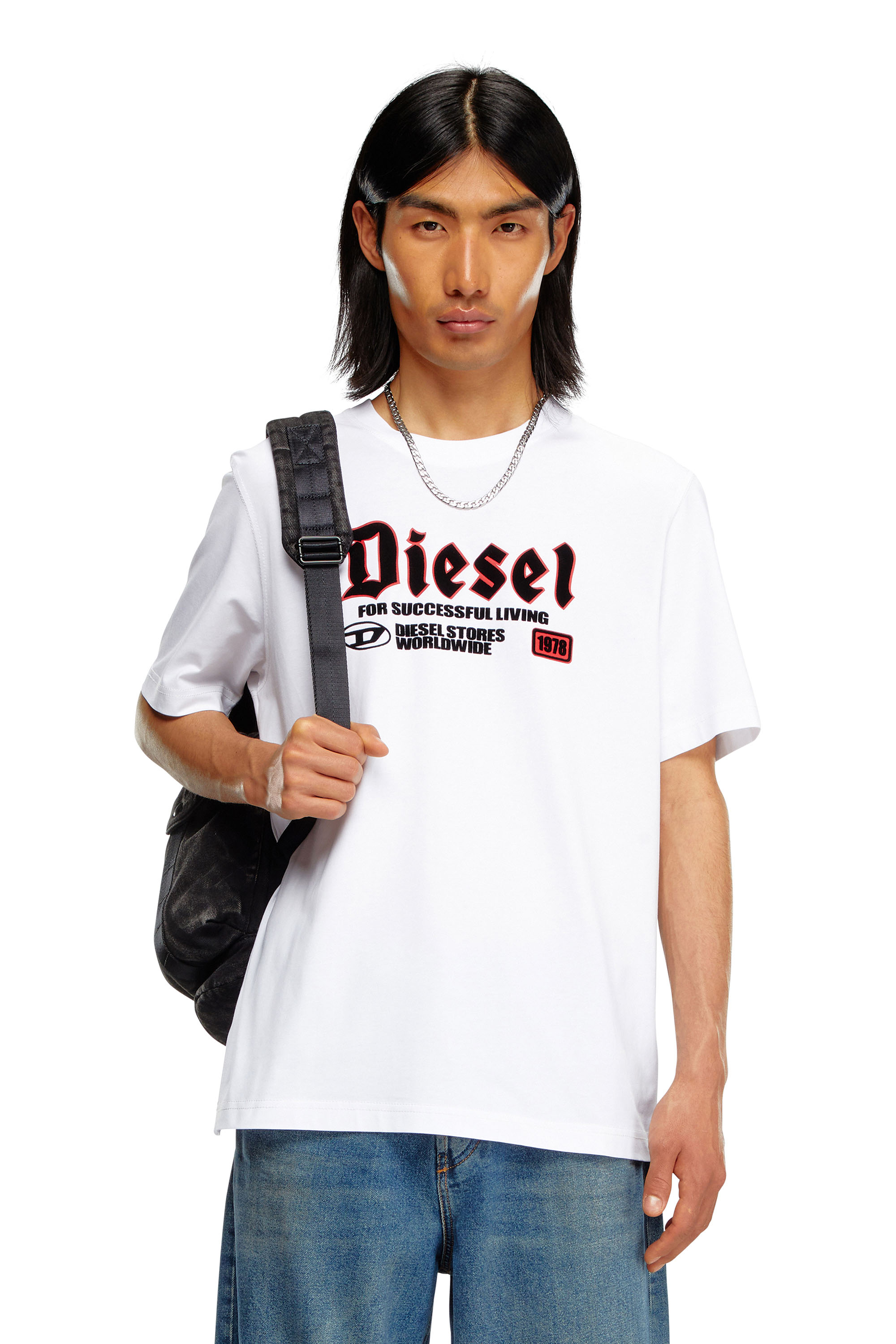 Diesel - T-ADJUST-K1, Man's T-shirt with flocked Diesel print in White - 1