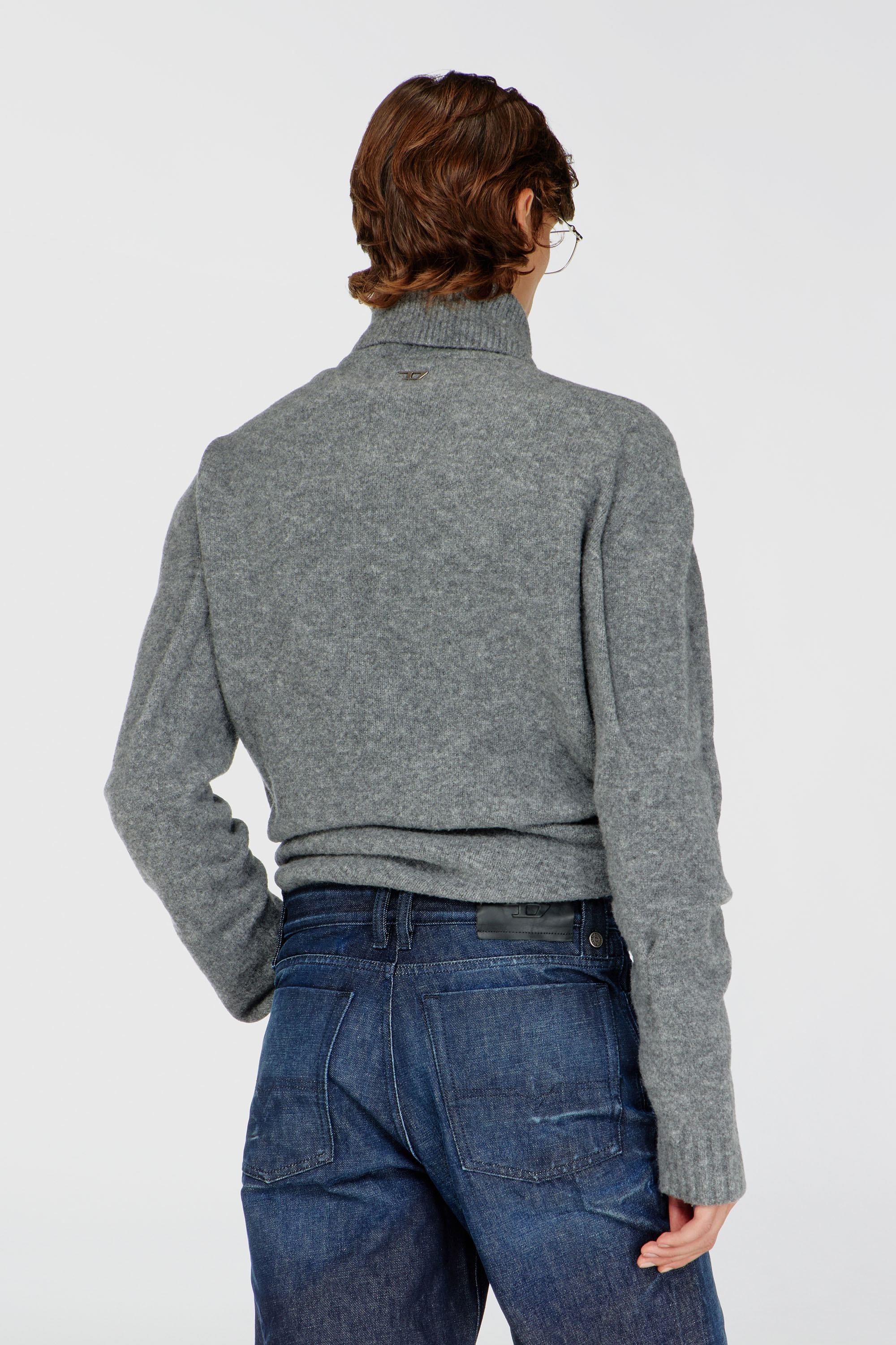 Diesel - K-ANDREW, Man's Button-neck jumper in wrinkled boiled knit in Grey - 4