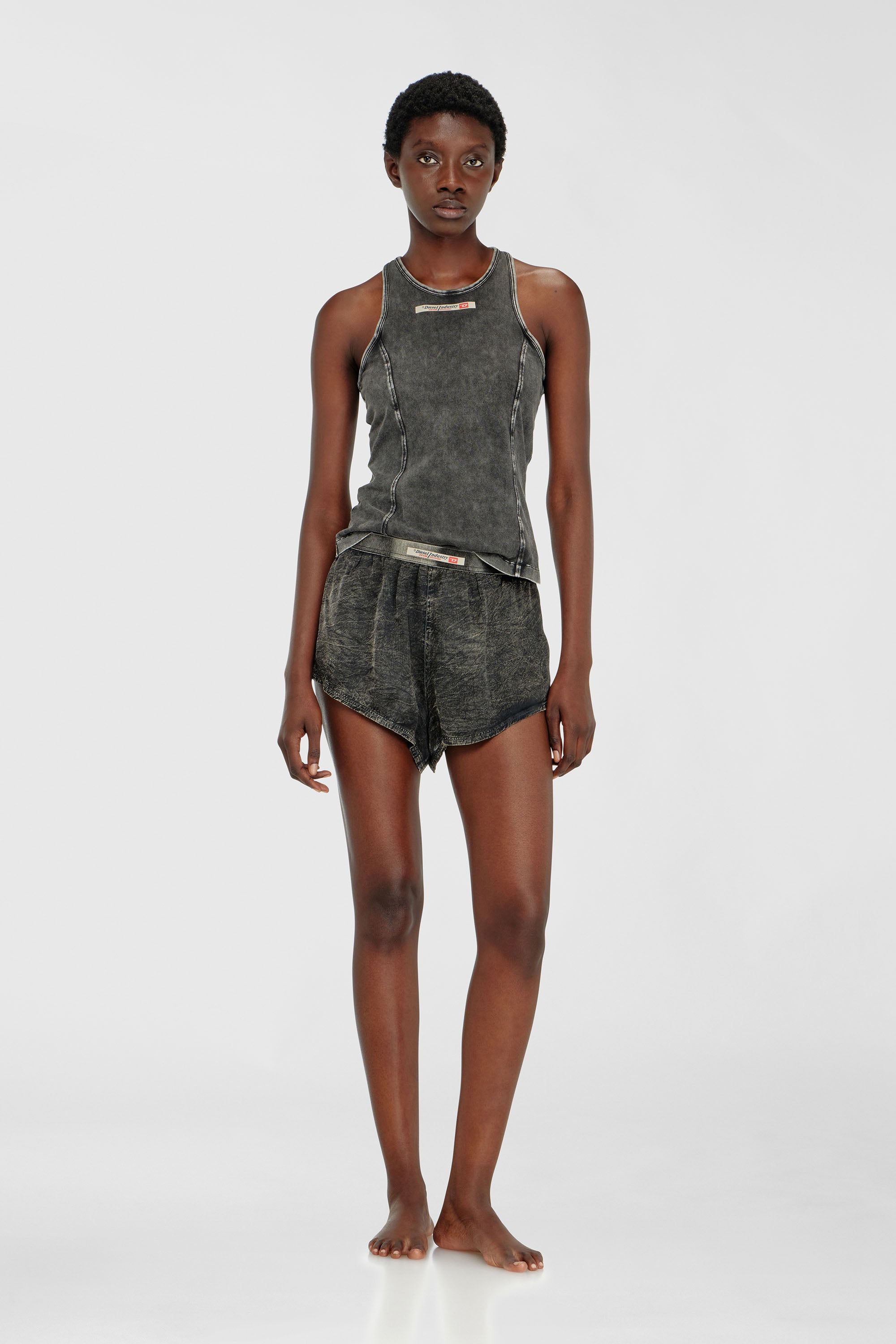 Diesel - IRENE-DNM, Woman's Cotton tank top with treated effect in Dark grey - 1