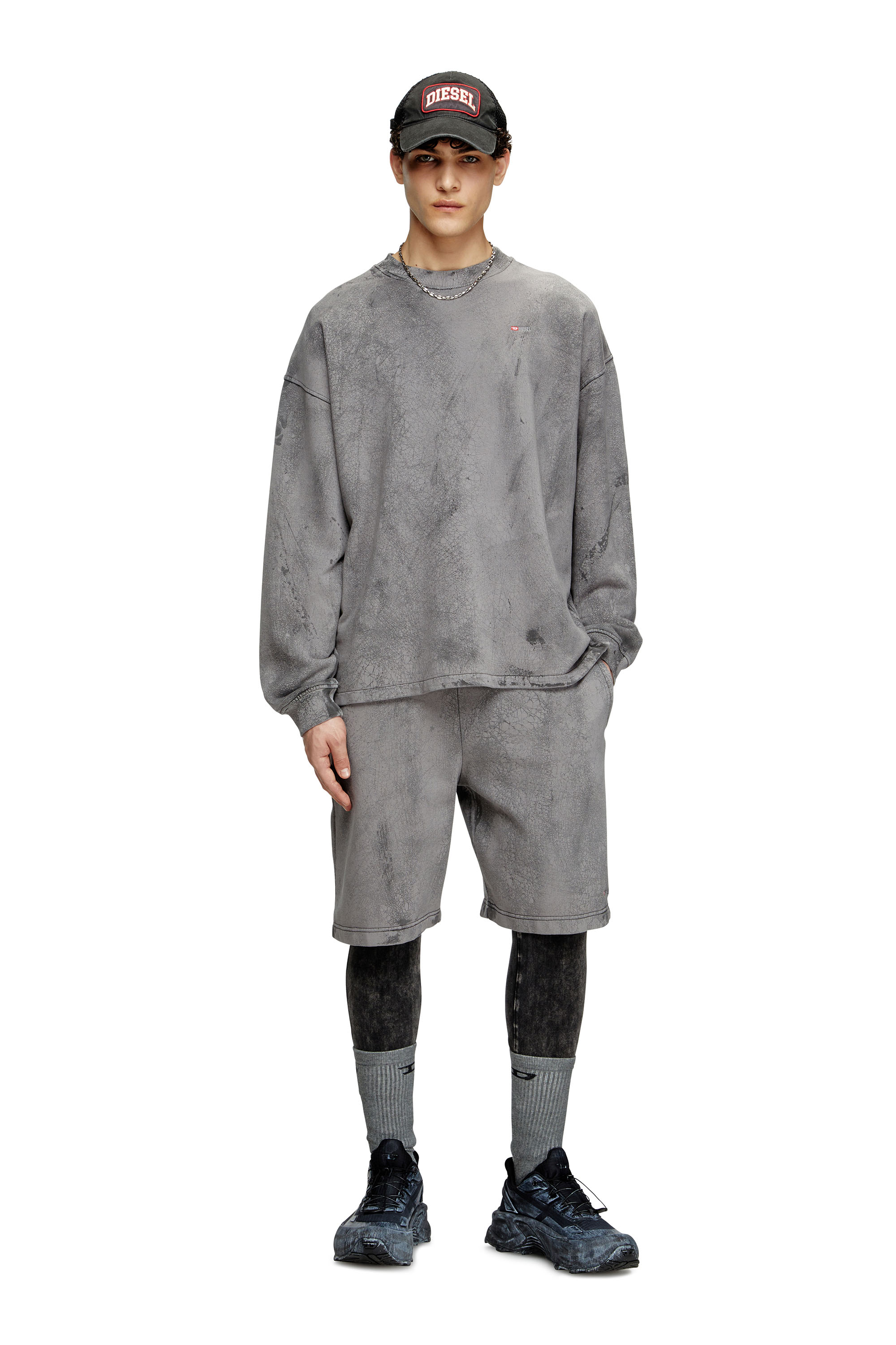 Diesel - S-BAXT-T1, Man's Cracked-effect sweatshirt with micro logo in Grey - 2