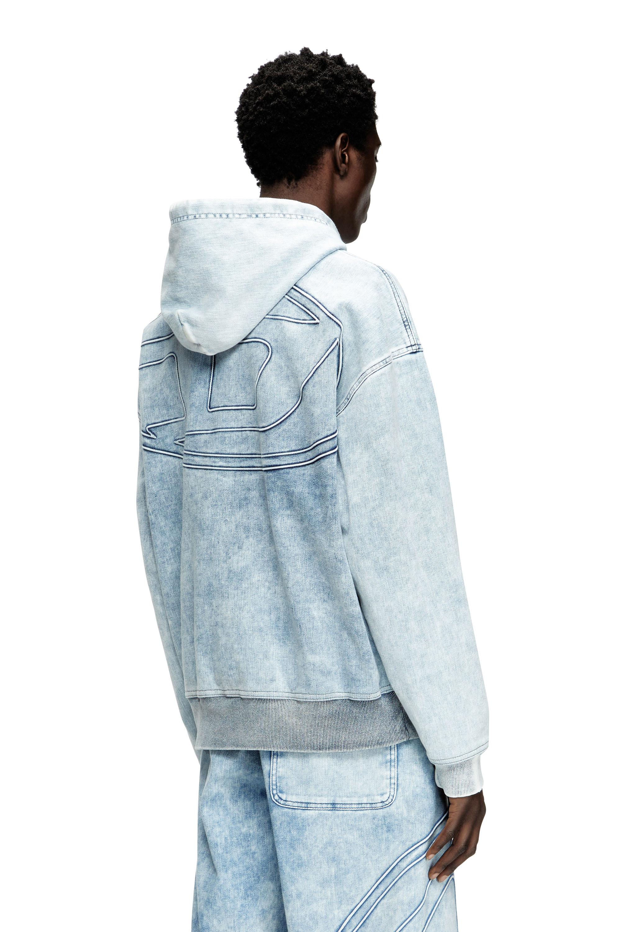 Diesel - D-REBBIT-S-TRACK, Unisex's Hoodie in marbled denim in Light Blue - 5