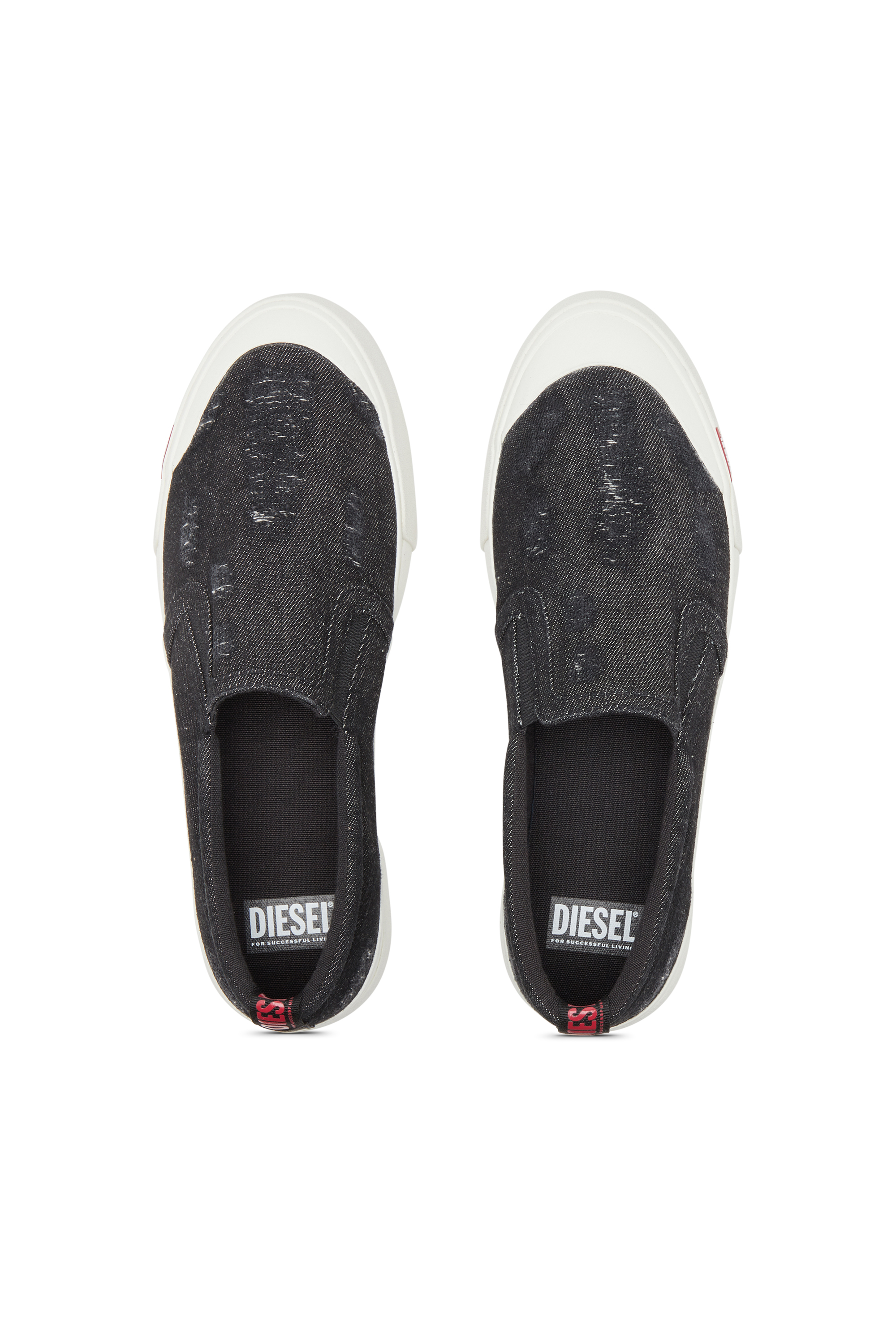 Diesel - S-ATHOS SLIP ON, Man S-Athos Slip On-Slip-on sneakers in distressed denim in Black - Image 5