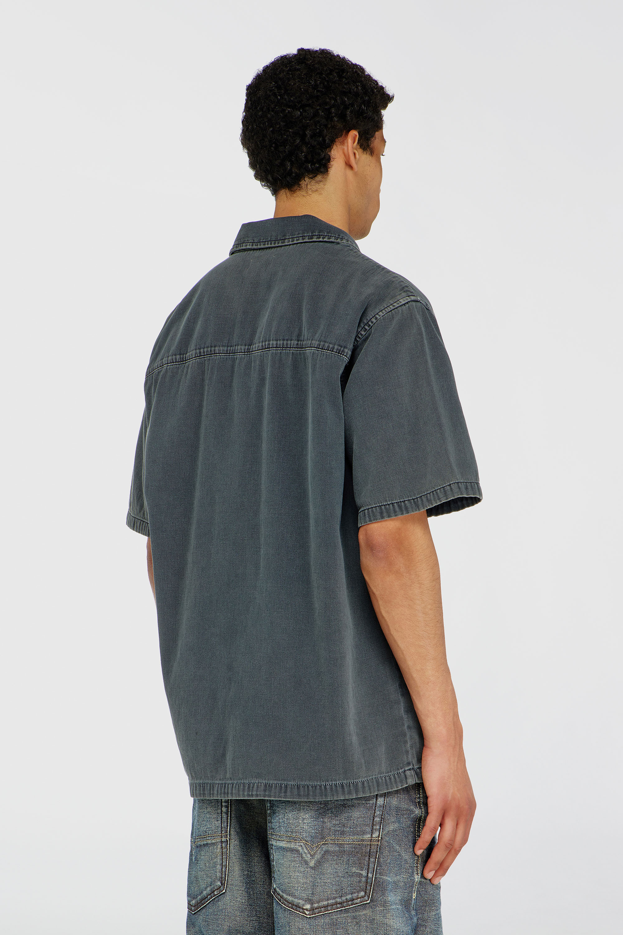 Diesel - D-NABIL-P, Man's Bowling shirt in coloured denim in Dark grey - 4