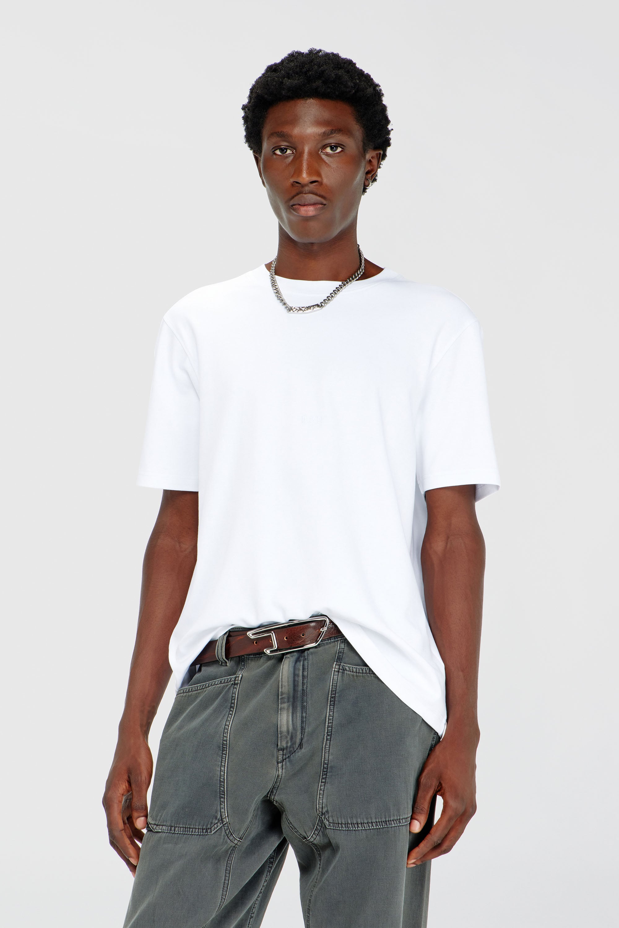 Diesel - T-ADJUST-AA2, Man's Cotton-interlock T-shirt with logo embroidery in White - 1