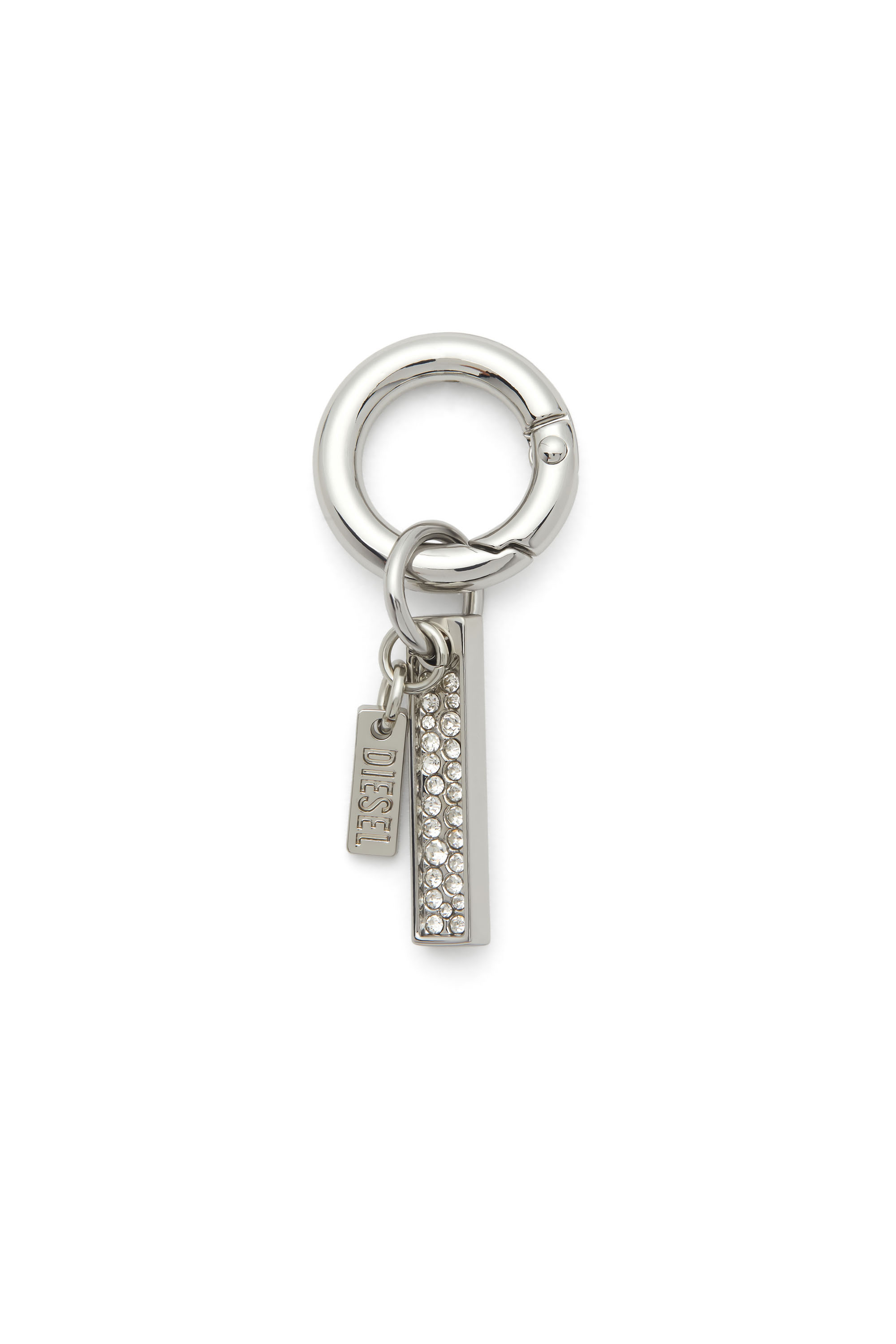 Diesel - CHARM-I, Unisex's Metal keyring with logo plaque and rhinestone detail in Silver - 1