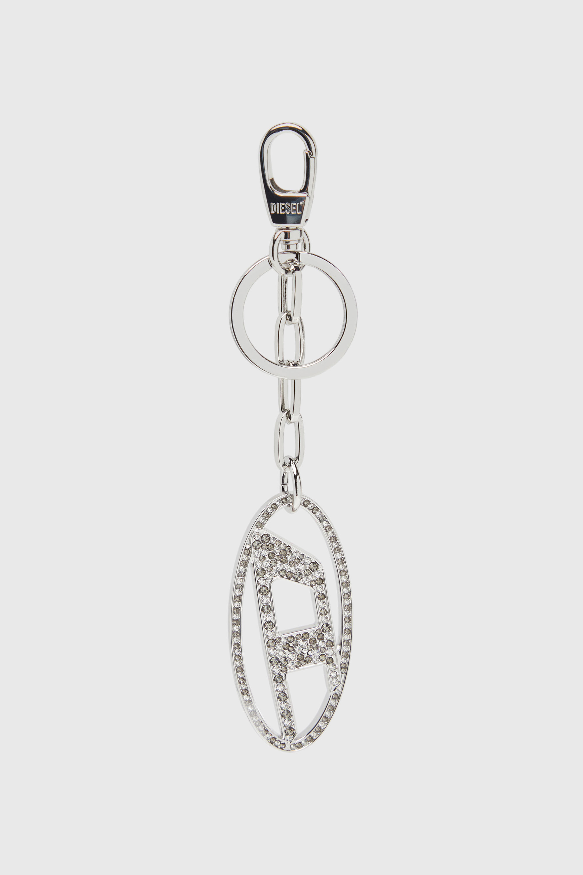 Diesel - HOLY-C, Woman's Metal Oval D keyring with crystals in Silver - 1