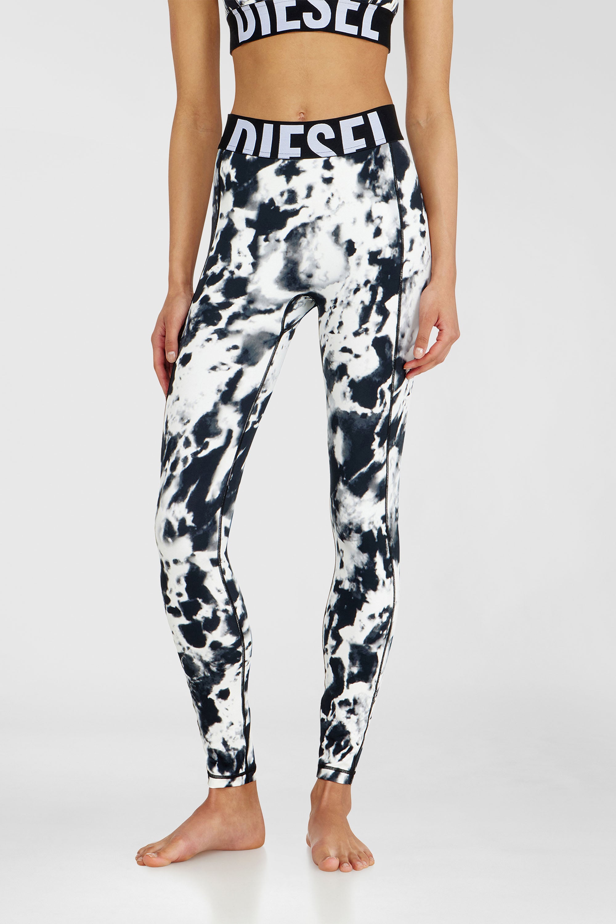 Diesel - ADELINE-D-POP, Woman's Leggings in printed microfibre in White/Black - 1