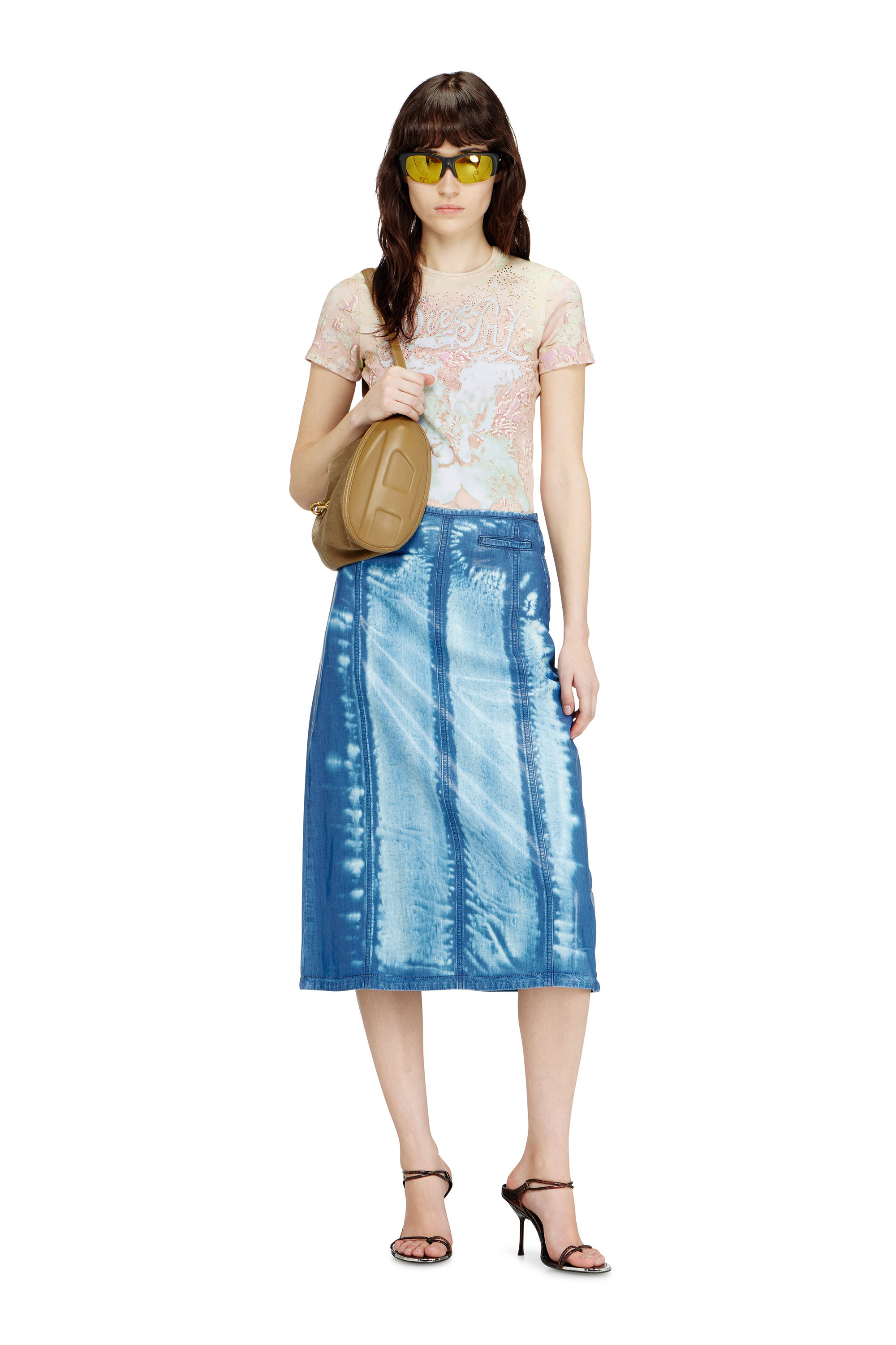 Diesel - T-BRIL, Woman's Animalier-print top with crystals in Pink - 2