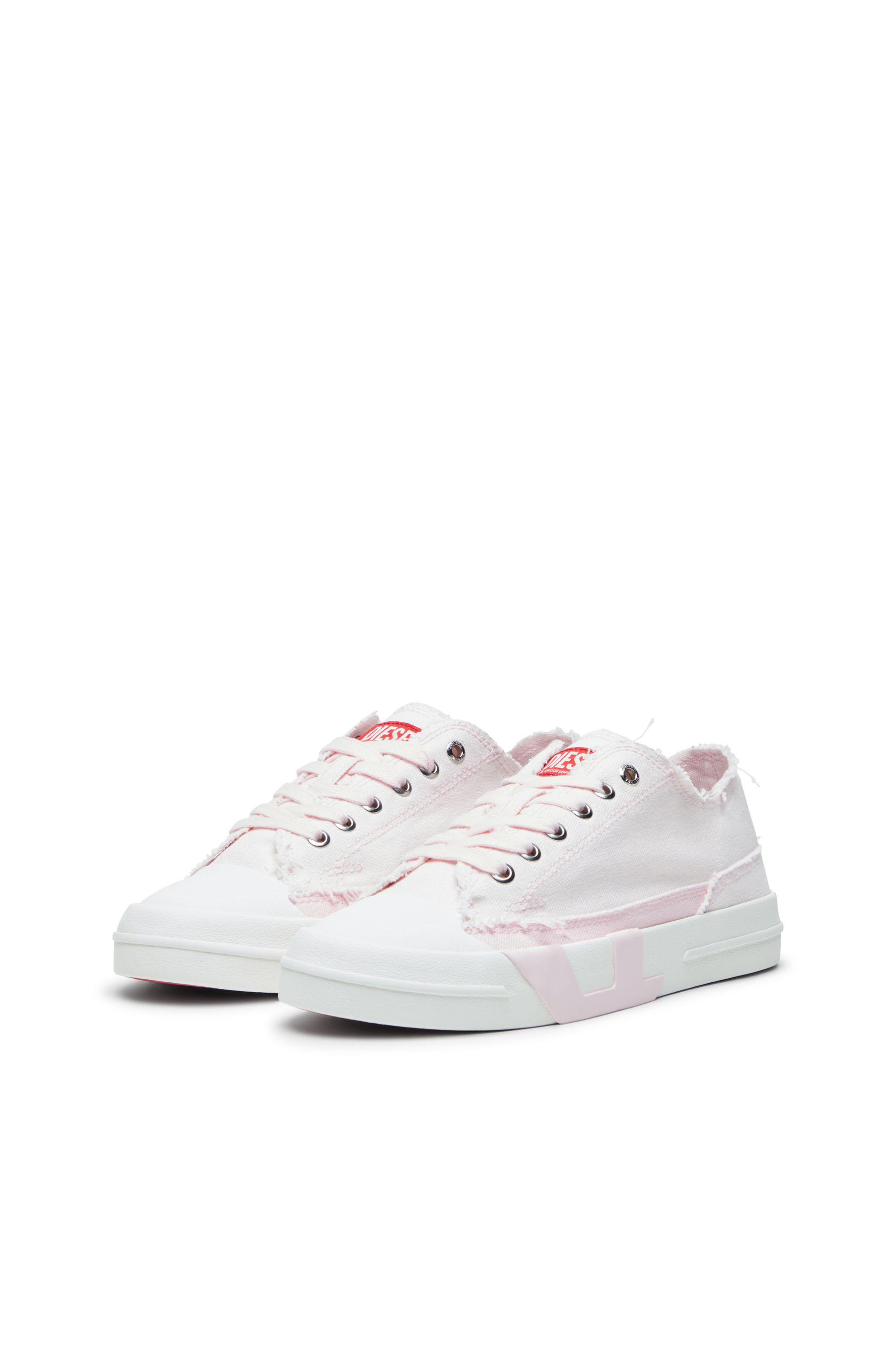 Diesel - S-D-VERSE LOW W, Woman's Sneakers in frayed canvas in Pink/White - 8