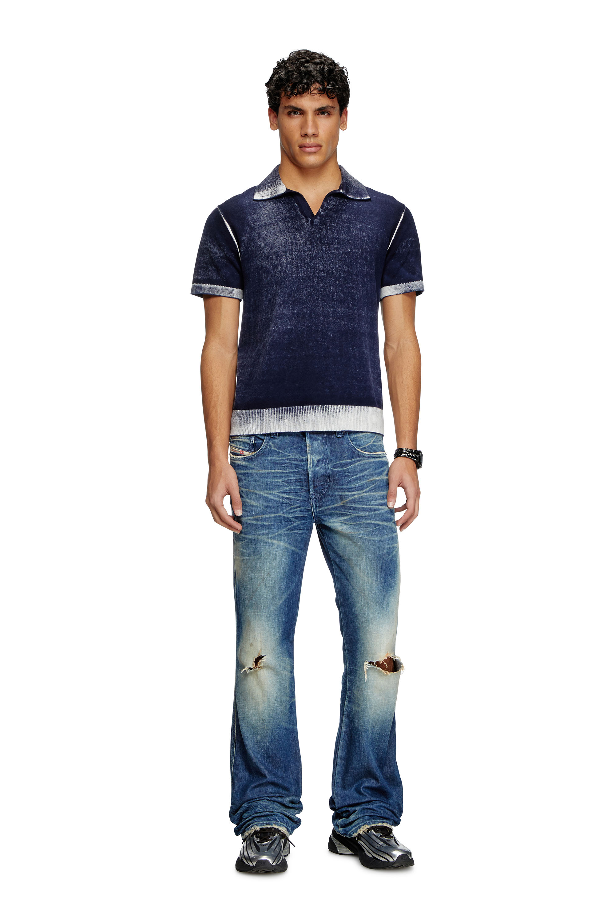 Diesel - K-LORENZO-SS, Man's Reverse-print short-sleeve polo jumper in Blue - 2