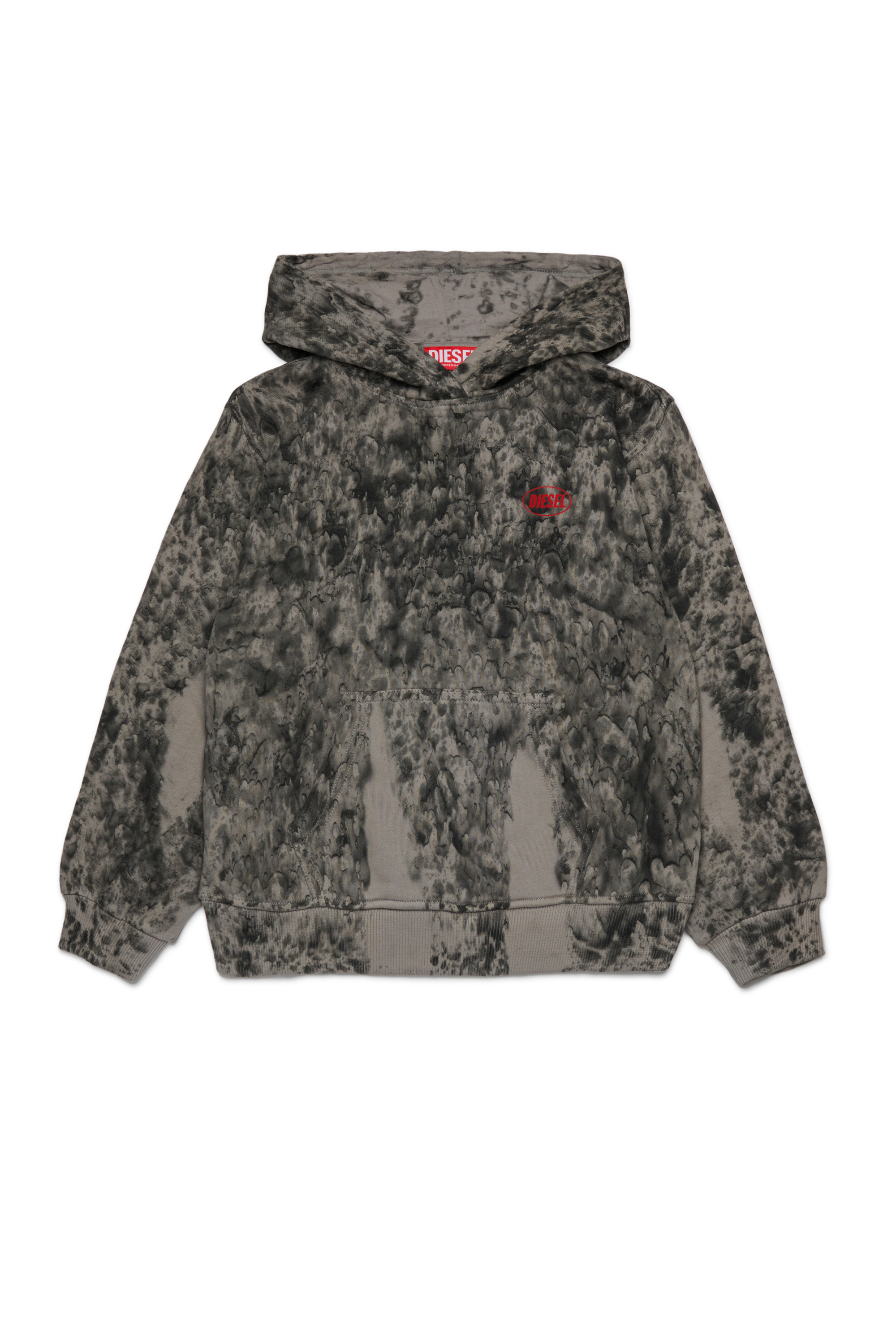 Diesel - SBOXTHOODK1 OVER, Man's Cotton hoodie with all-over print in Dark grey - 1